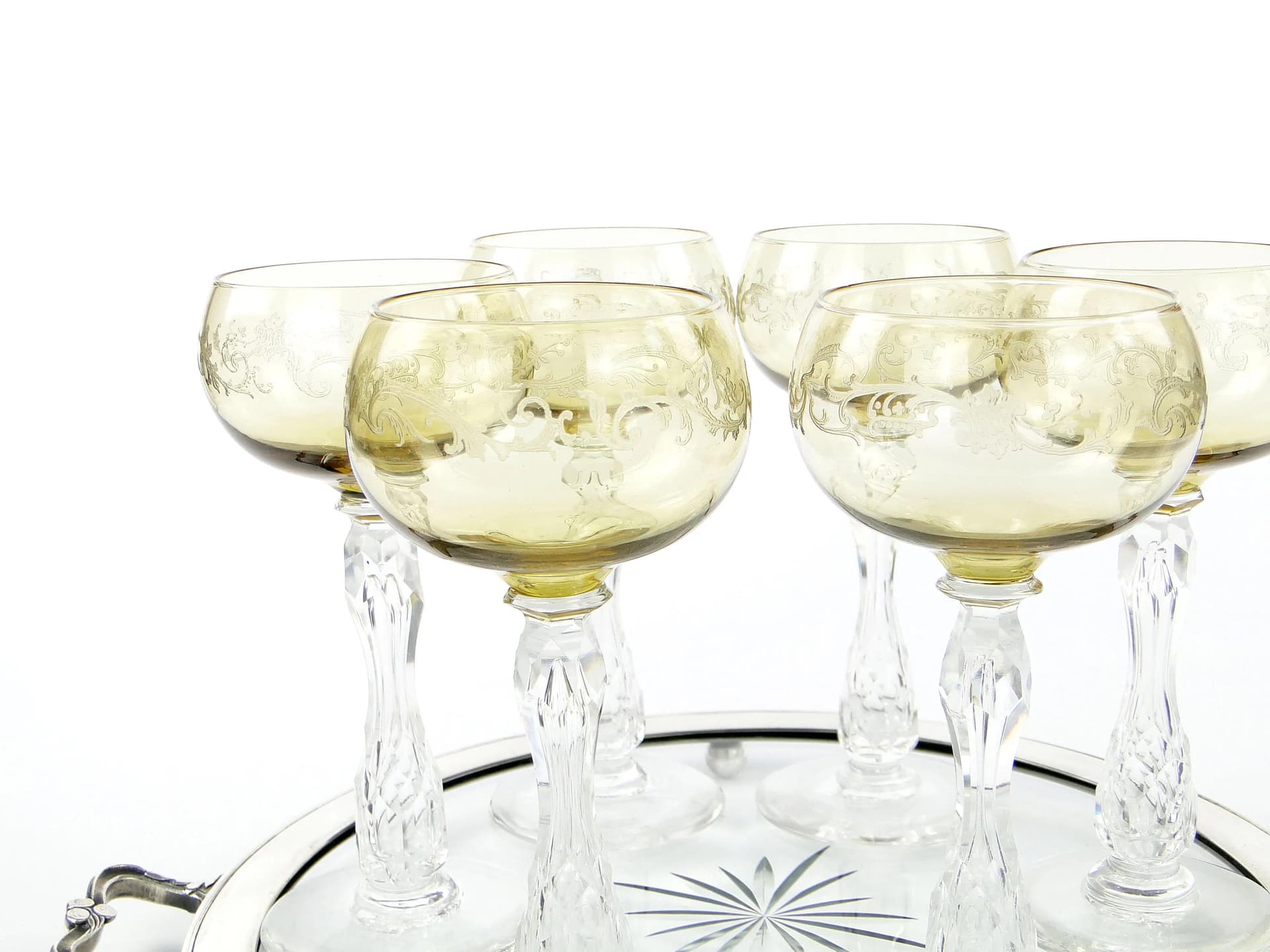 Komplet kieliszków do szampana Olaf, secesja, kryształ złocisty, Villeroy und Boch, Niemcy, początek XX w. - 32535