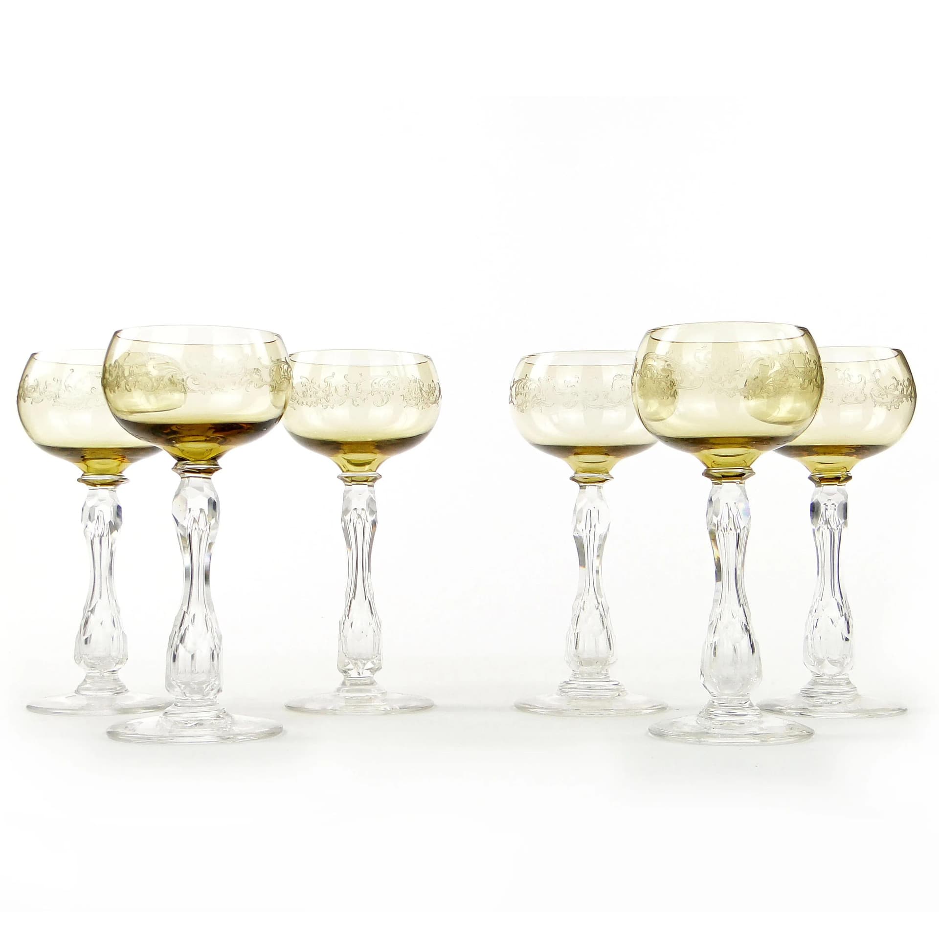 Komplet kieliszków do szampana Olaf, secesja, kryształ złocisty, Villeroy und Boch, Niemcy, początek XX w. - 32529