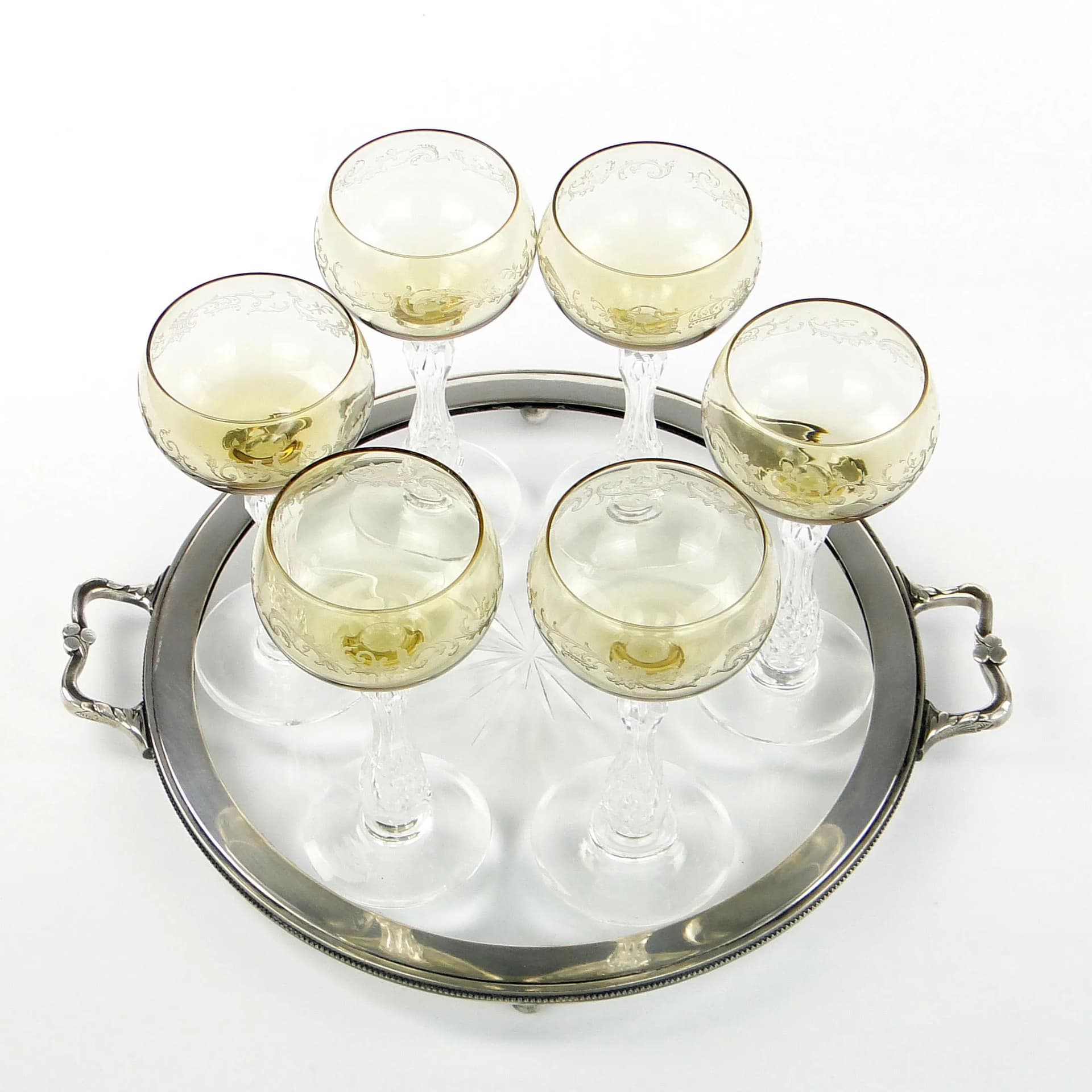 Komplet kieliszków do szampana Olaf, secesja, kryształ złocisty, Villeroy und Boch, Niemcy, początek XX w. - 32534