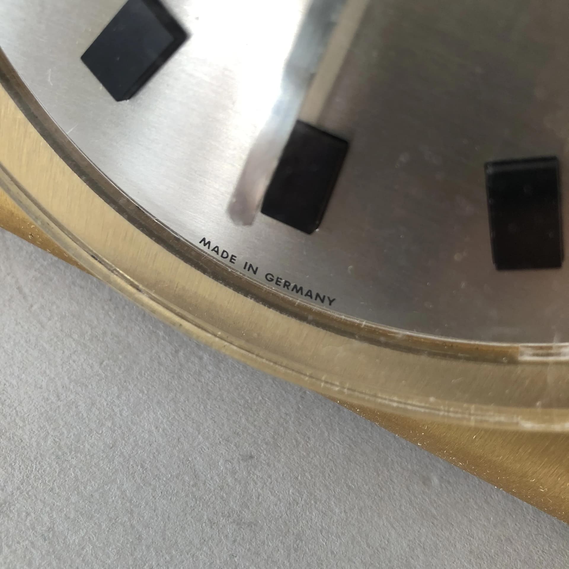 Zegar kominkowy, Kienzle Design, aluminium złoty, Niemcy, lata 80. - 32429