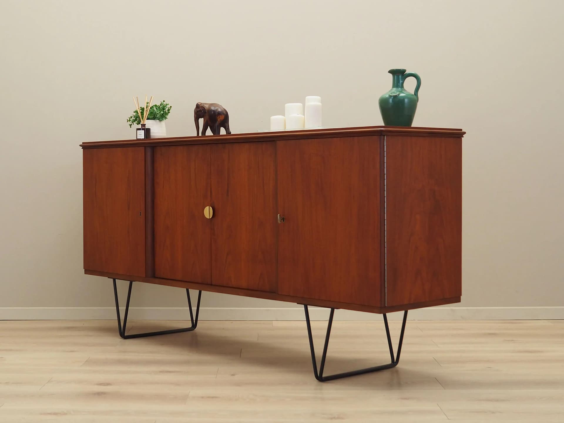 Sideboard, brązowy, teak, metal czarny, Dania, lata 70. - 32625