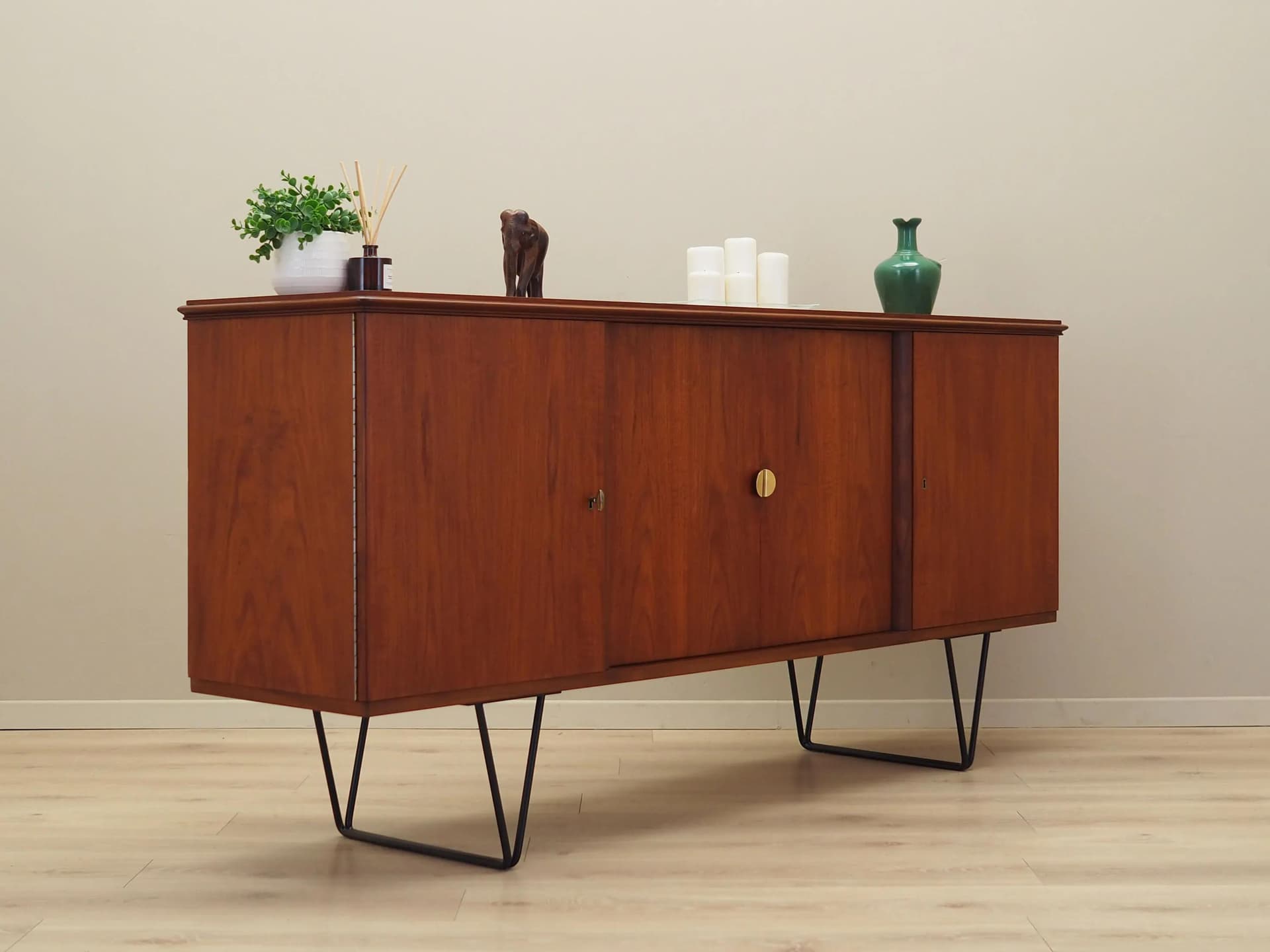 Sideboard, brązowy, teak, metal czarny, Dania, lata 70. - 32626