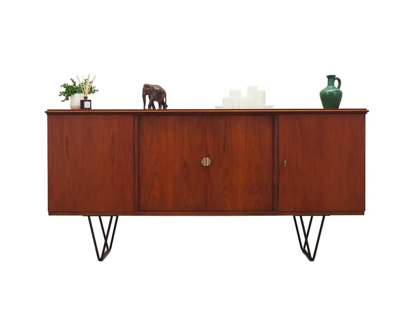 Sideboard, brązowy, teak, metal czarny, Dania, lata 70.