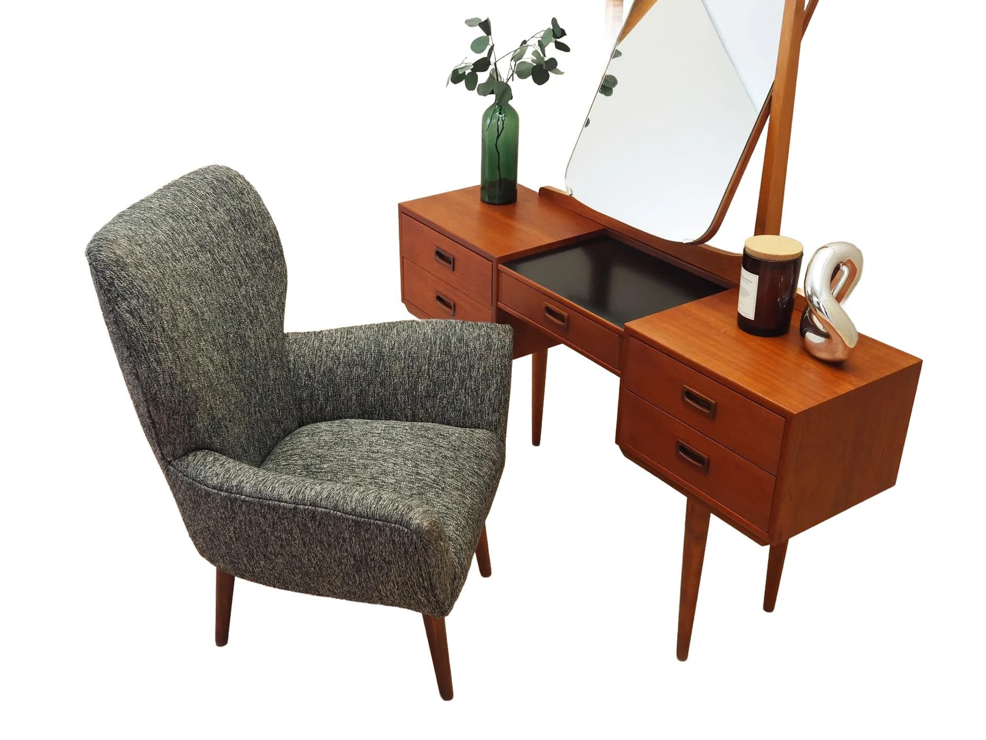 Fotel, szary, tkanina, drewno, Włochy, lata 70. - 32614