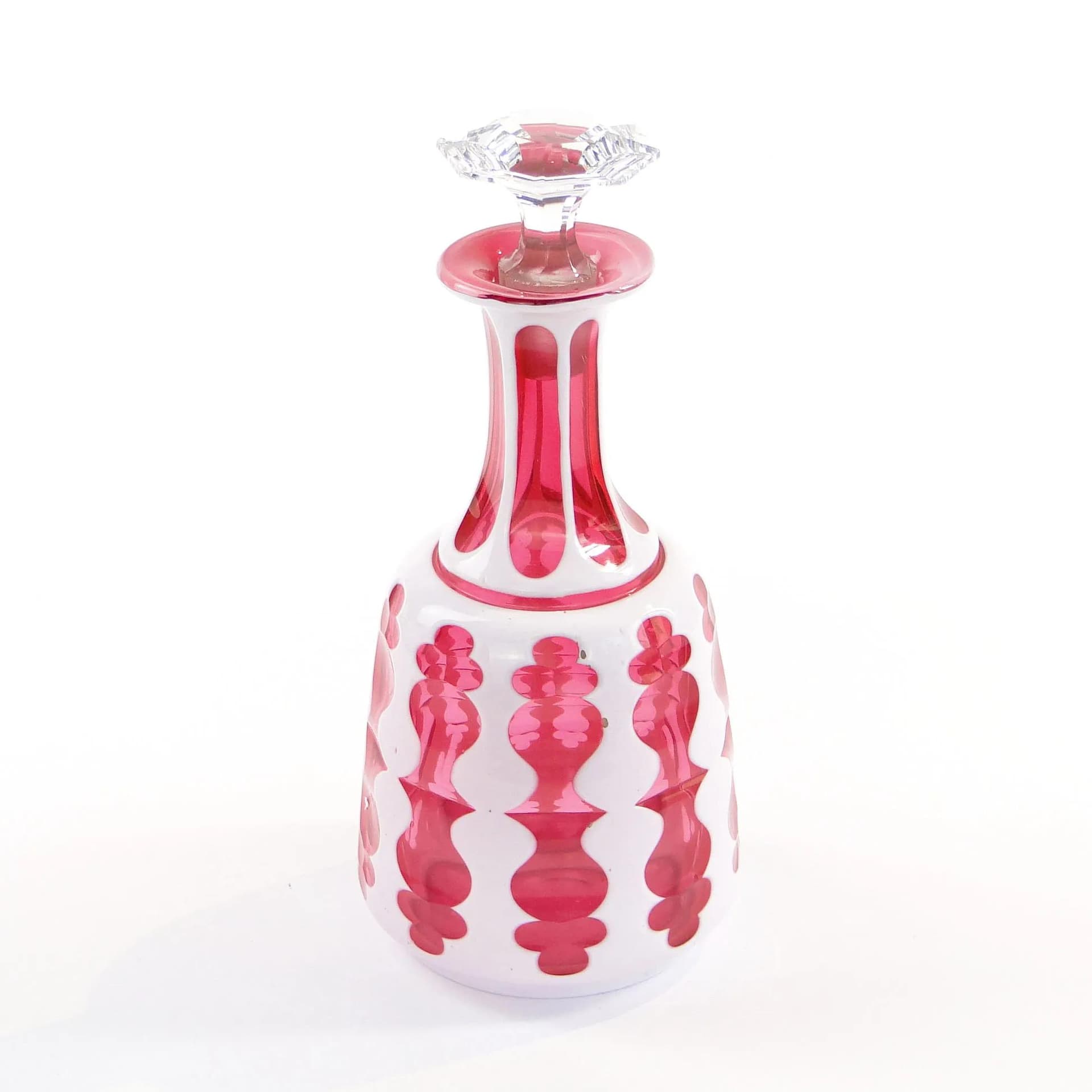 Decanter Biedermeier, pink and white, crystal, Austria, 19th c. - 32509