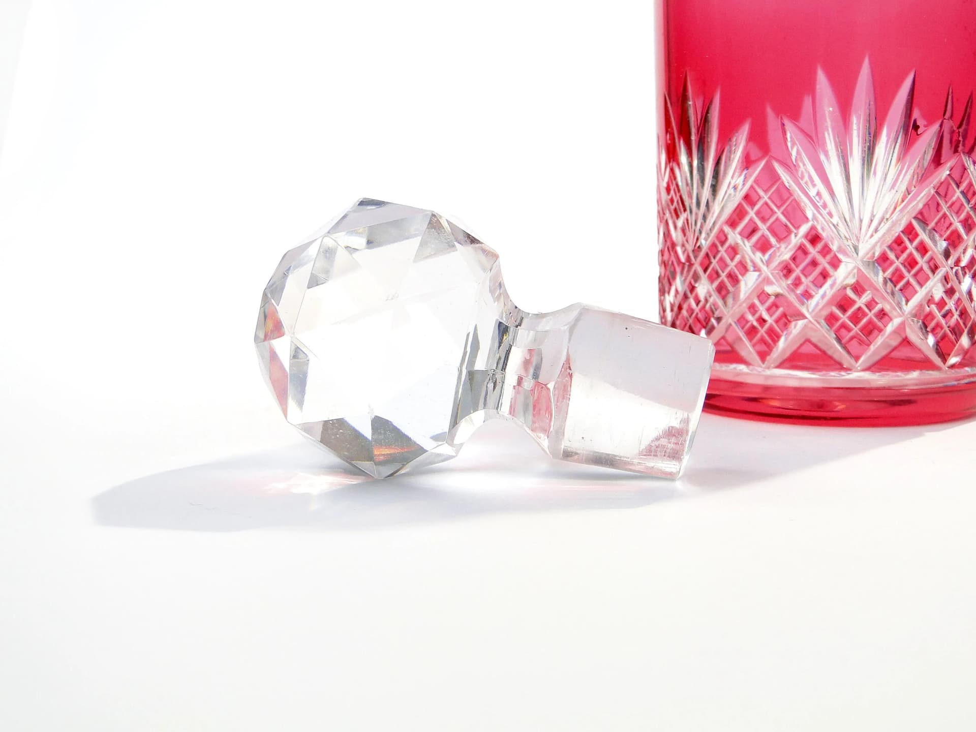 Crystal decanter, Huta Józefina, red, crystal, Poland, 1920s - 32485