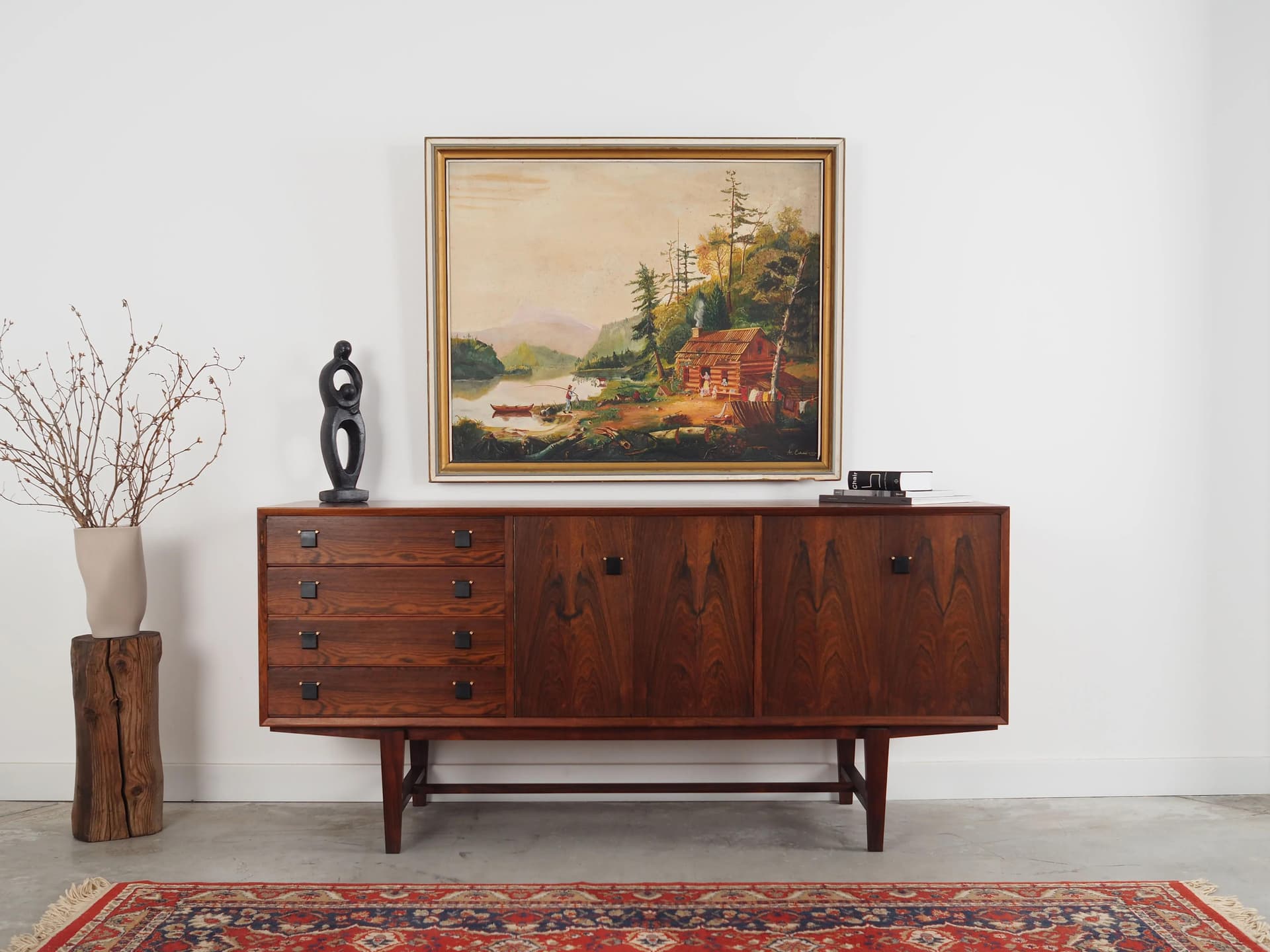 Obraz Powrót wędkarza, żółty, olej na płótnie, rama drewno, aut. A. Enkeshafi, Dania, lata 80. - 32577