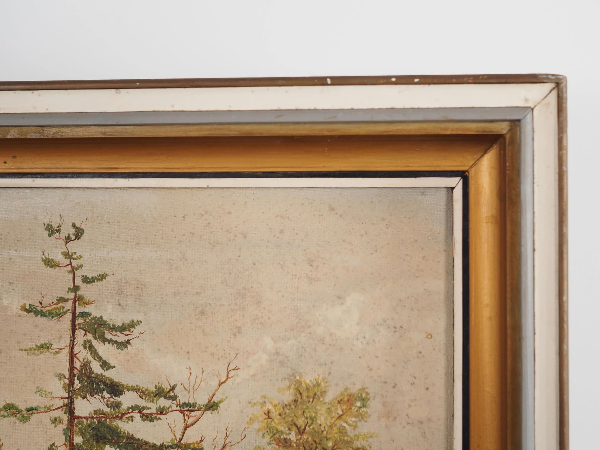 Obraz Powrót wędkarza, żółty, olej na płótnie, rama drewno, aut. A. Enkeshafi, Dania, lata 80. - 32578