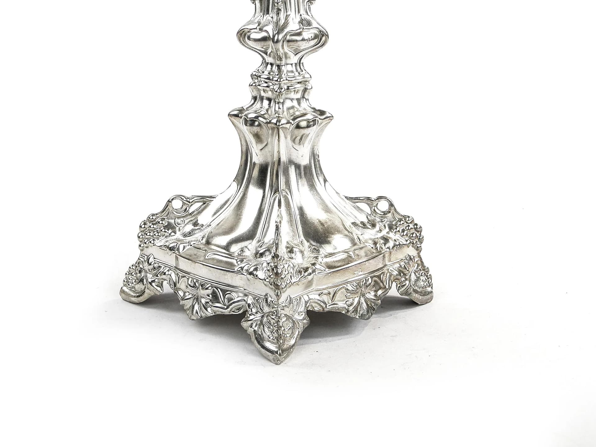 Świecznik rokokowy, srebrny, mosiądz, Juwiler, Polska, XIX w. - 32693