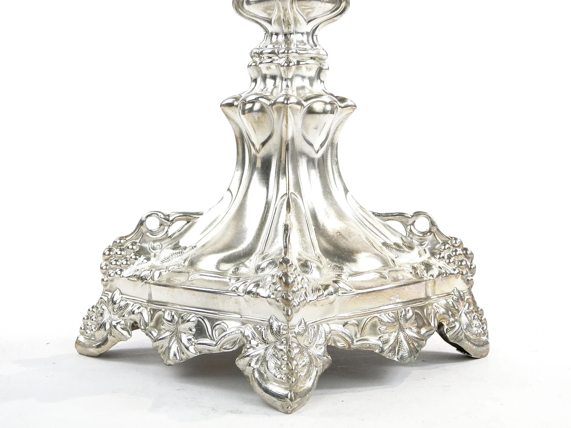 Świecznik rokokowy, srebrny, mosiądz, Juwiler, Polska, XIX w. - 32697