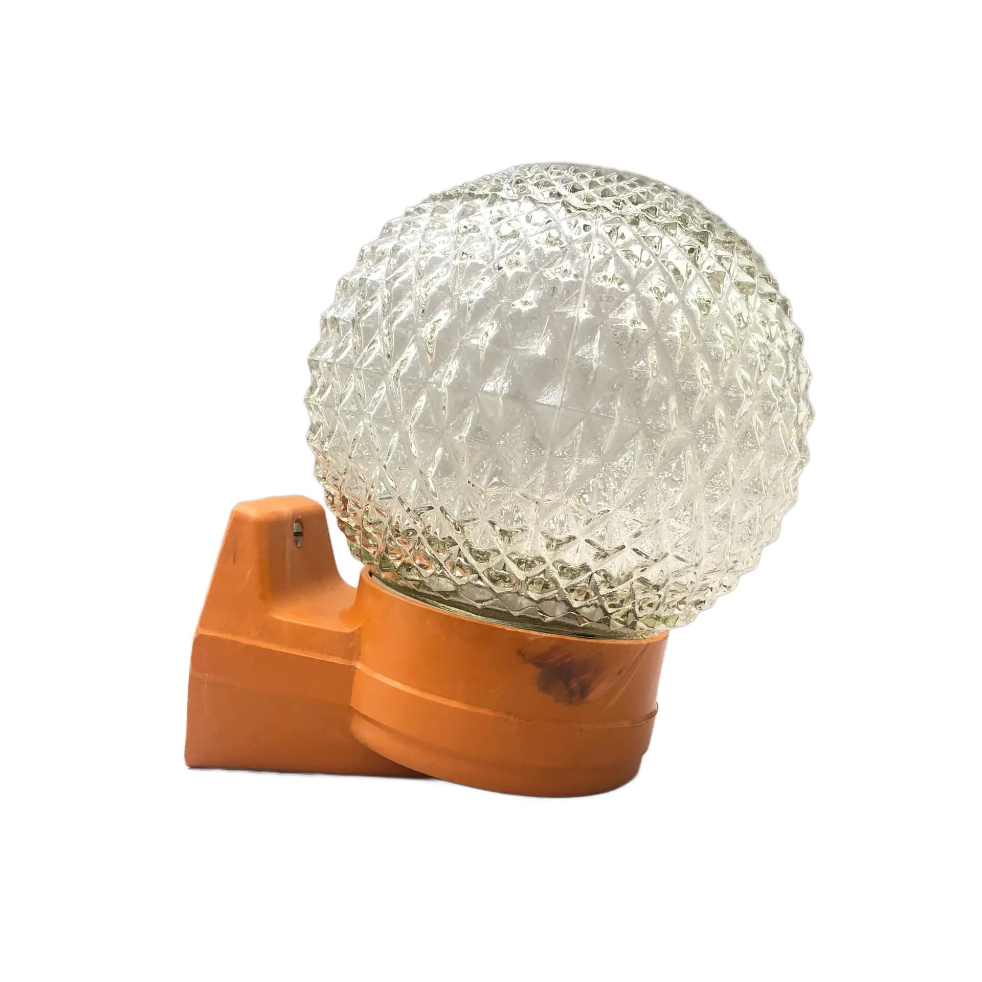 Wall Sconce Space Age, orange plastic, clear glass, Polam, Poland, 1970s