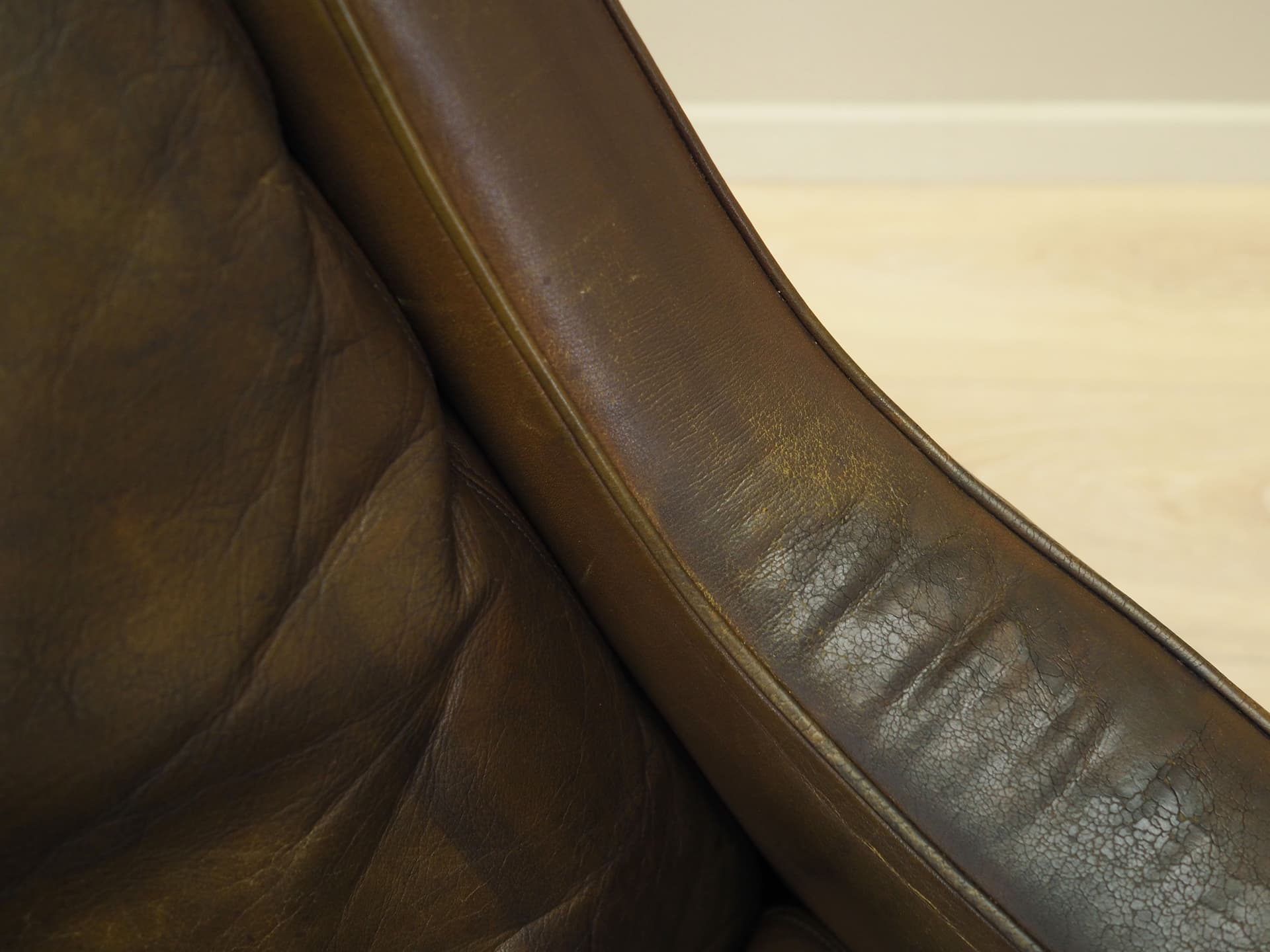 Fotel Model 965, skóra brązowa, palisander, proj. F. Kayser, Vatne Møbler, Norwegia, lata 60. - 64037