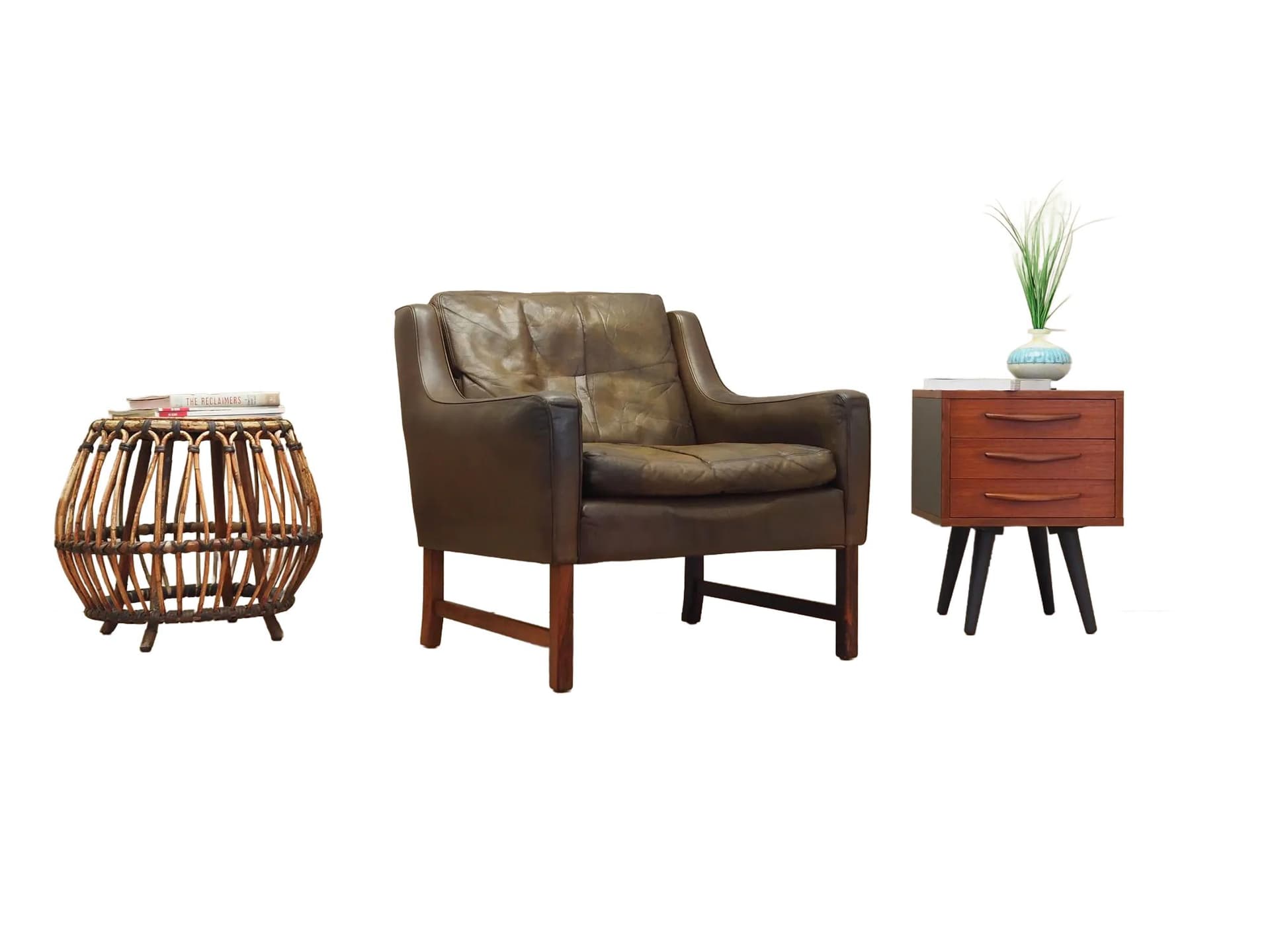 Fotel Model 965, skóra brązowa, palisander, proj. F. Kayser, Vatne Møbler, Norwegia, lata 60. - 32902