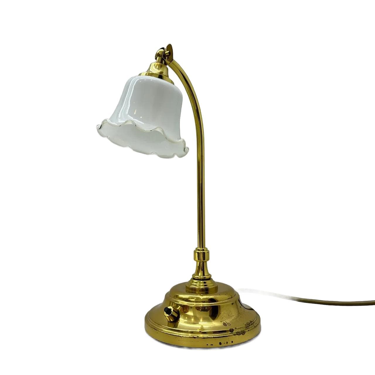 Lampka nocna, złoty metal, szkło białe, Schröder&Co, Niemcy, lata 70.