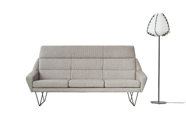 Sofa Mandal, szara, tkanina, drewno, metal czarny, Polska, lata 90. - WYMIARY