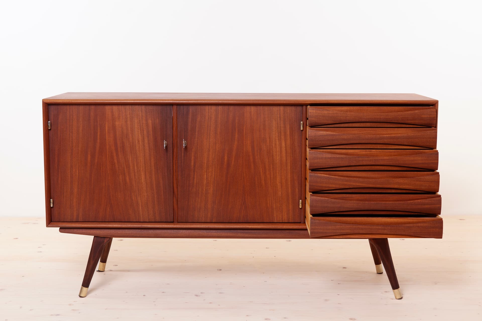 Sideboard, teak brązowy, proj. S. Andersen, Norwegia, lata 60. - 3810