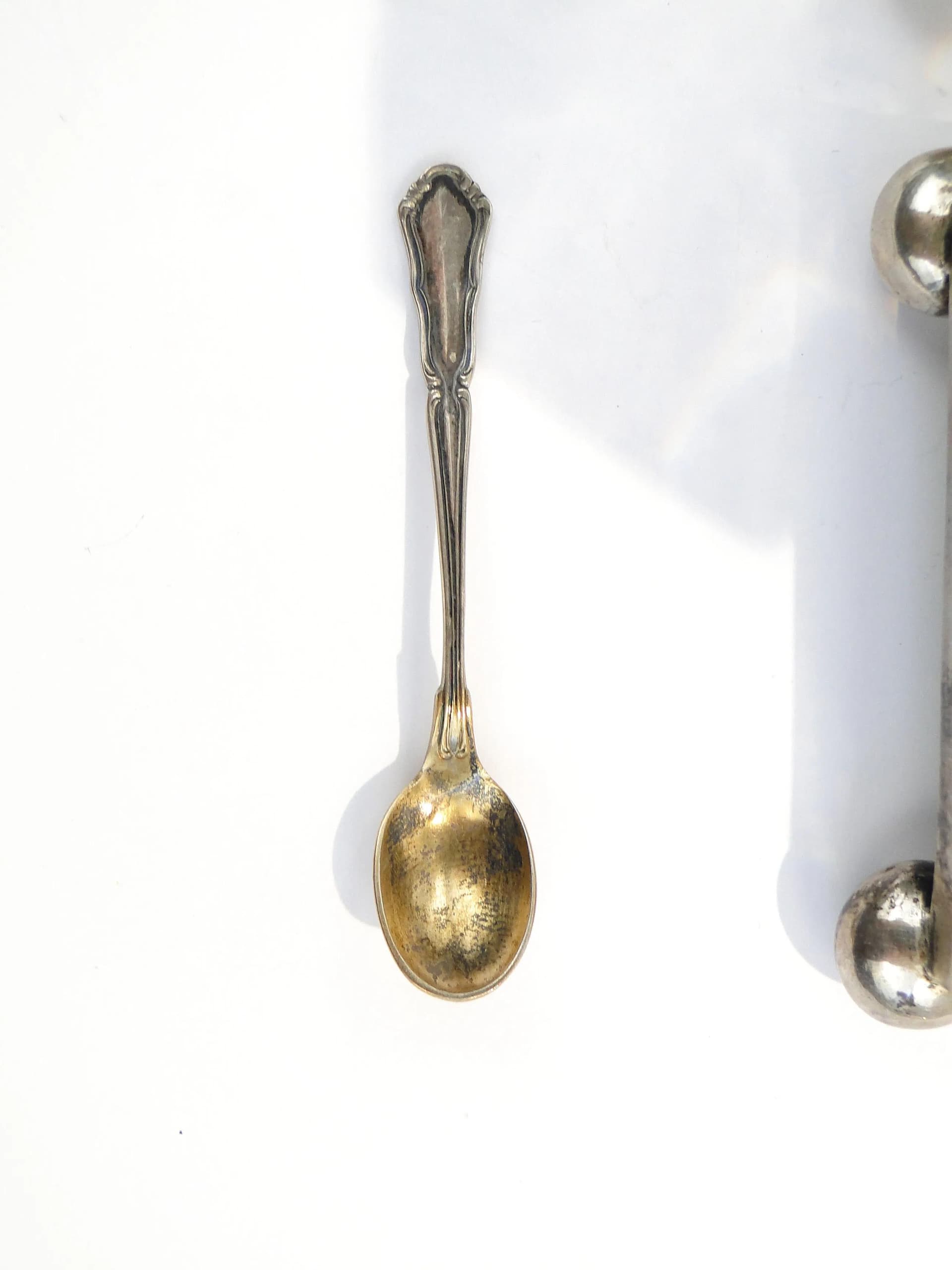 Para solniczek, kryształ przezroczysty, srebro, złocenie, styl wiktoriański, koniec XIX w. - 33071