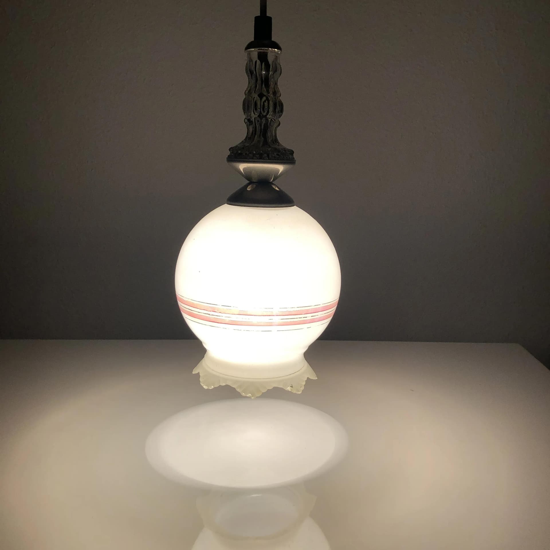 Lampa wisząca, biała, szkło, metal, Niemcy, lata 60. - 32950