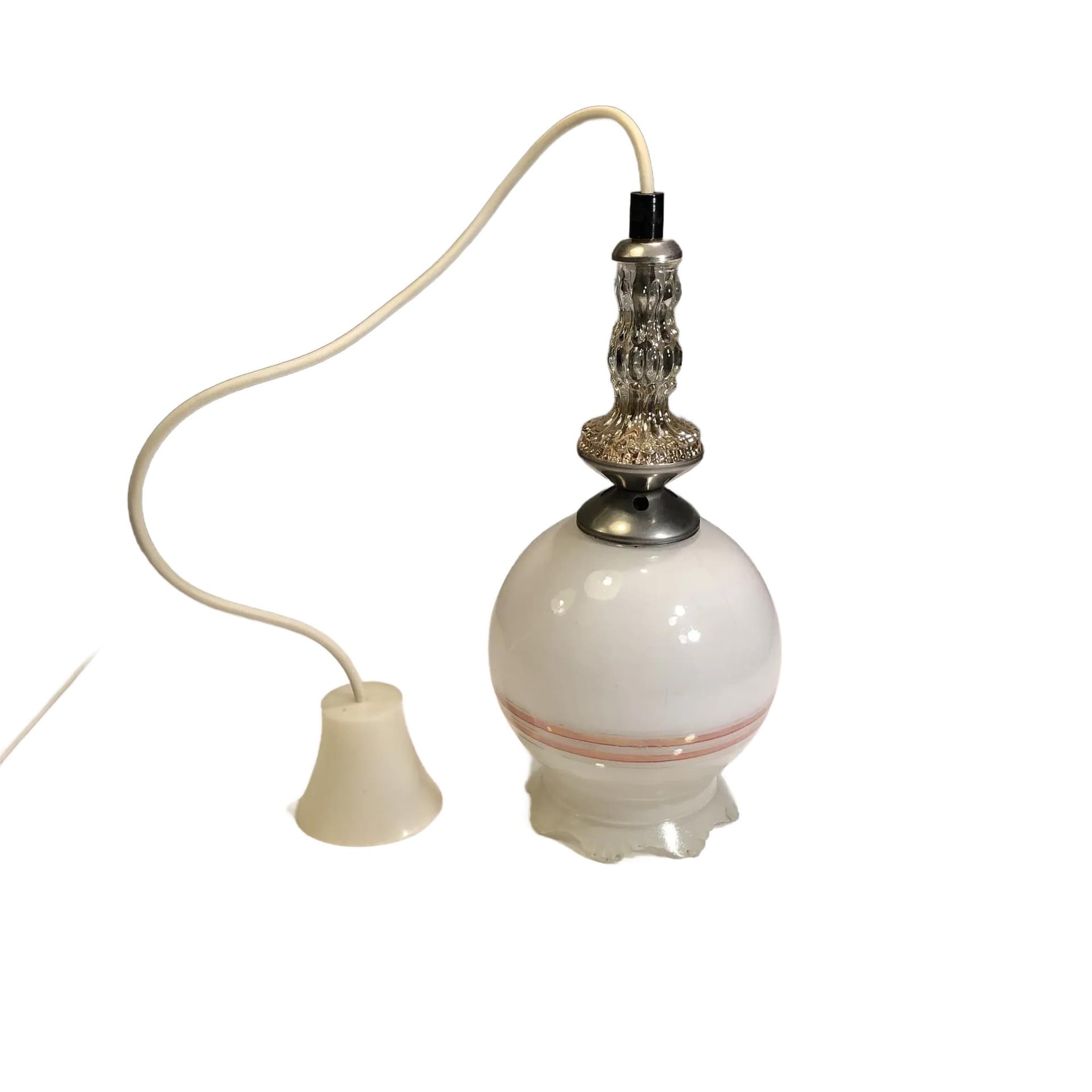 Lampa wisząca, biała, szkło, metal, Niemcy, lata 60.