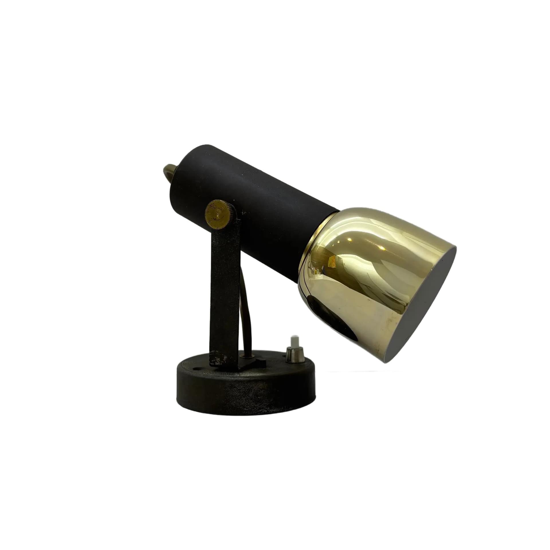 Kinkiet industrialny, aluminium czarny, stal złocona, Niemcy, lata 80.