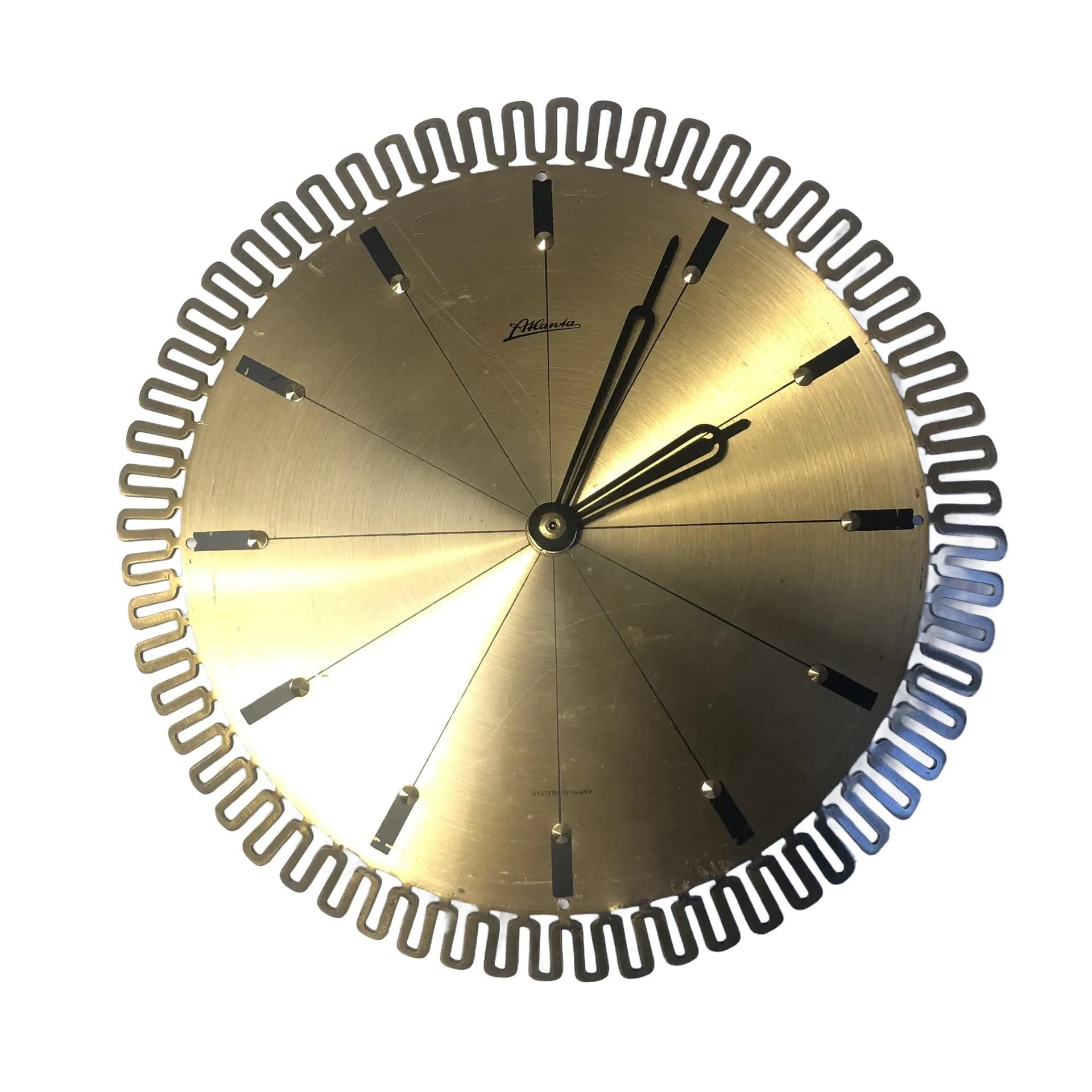 Zegar ścienny Atlanta, mosiądz złoty, Niemcy, lata 70.