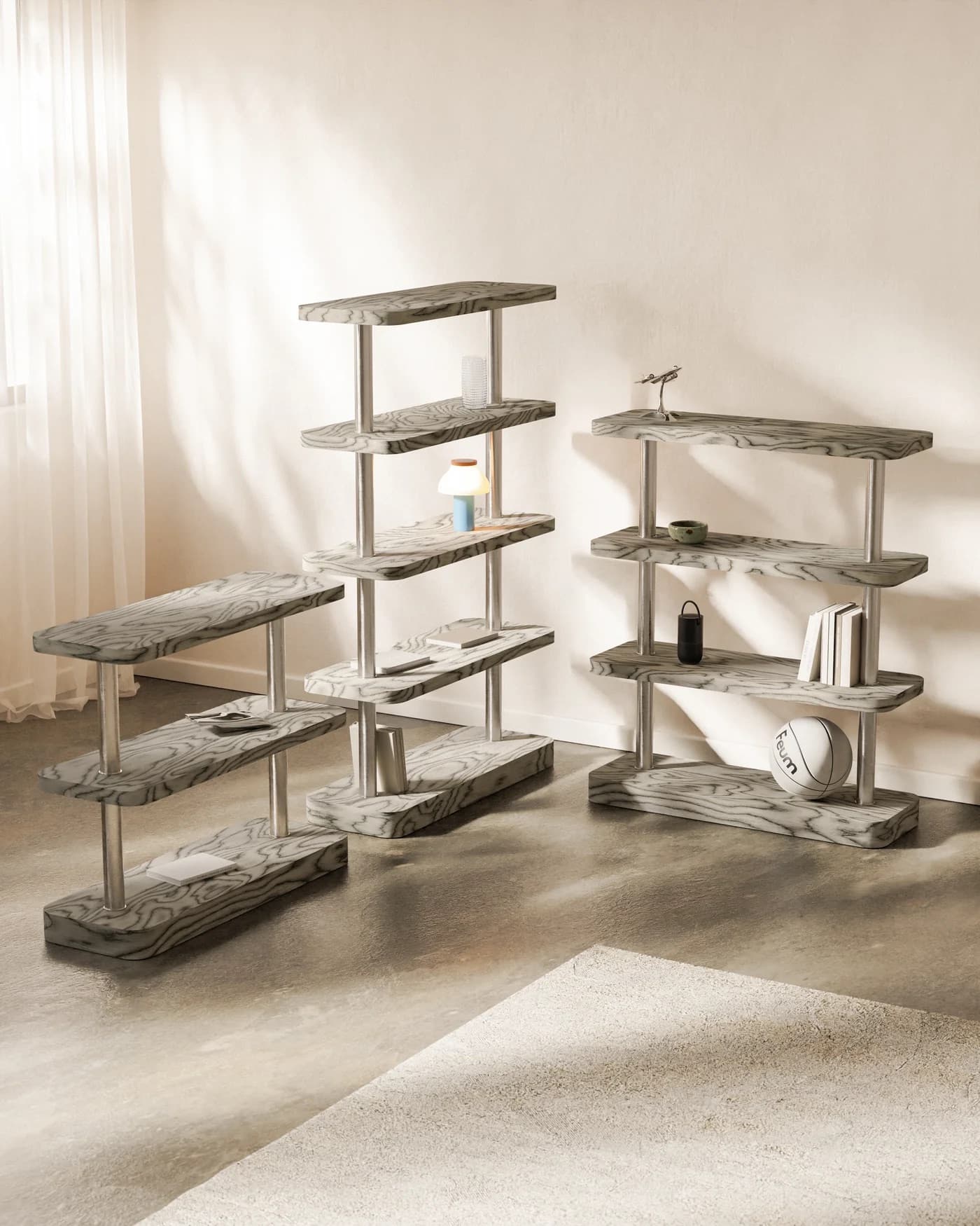 Light Grey Postmodern Shelving Unit, by E. Sottsass, 1980s - 57357