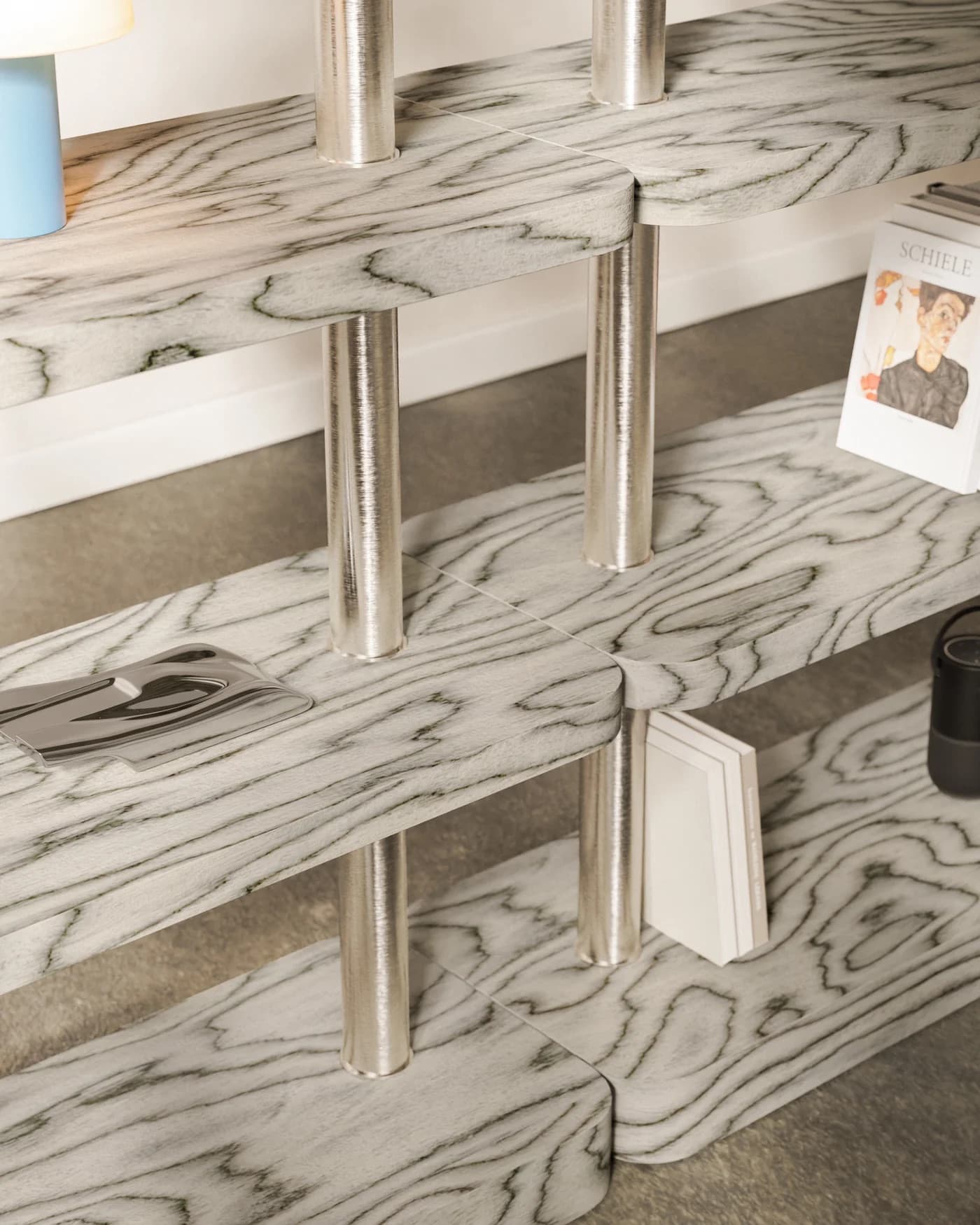 Light Grey Postmodern Shelving Unit, by E. Sottsass, 1980s - 57358