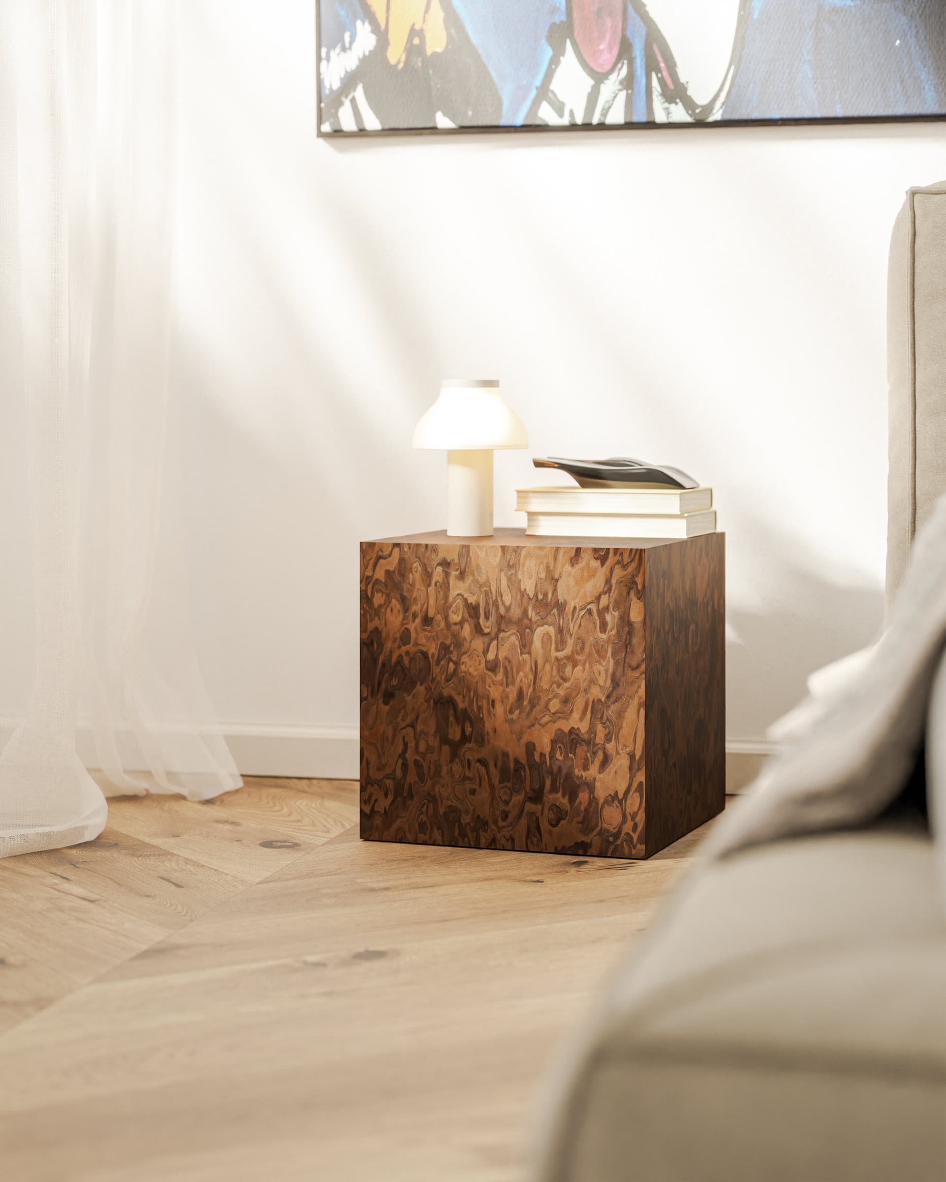Stolik Cube California Burl brązowy, Feum - 33338