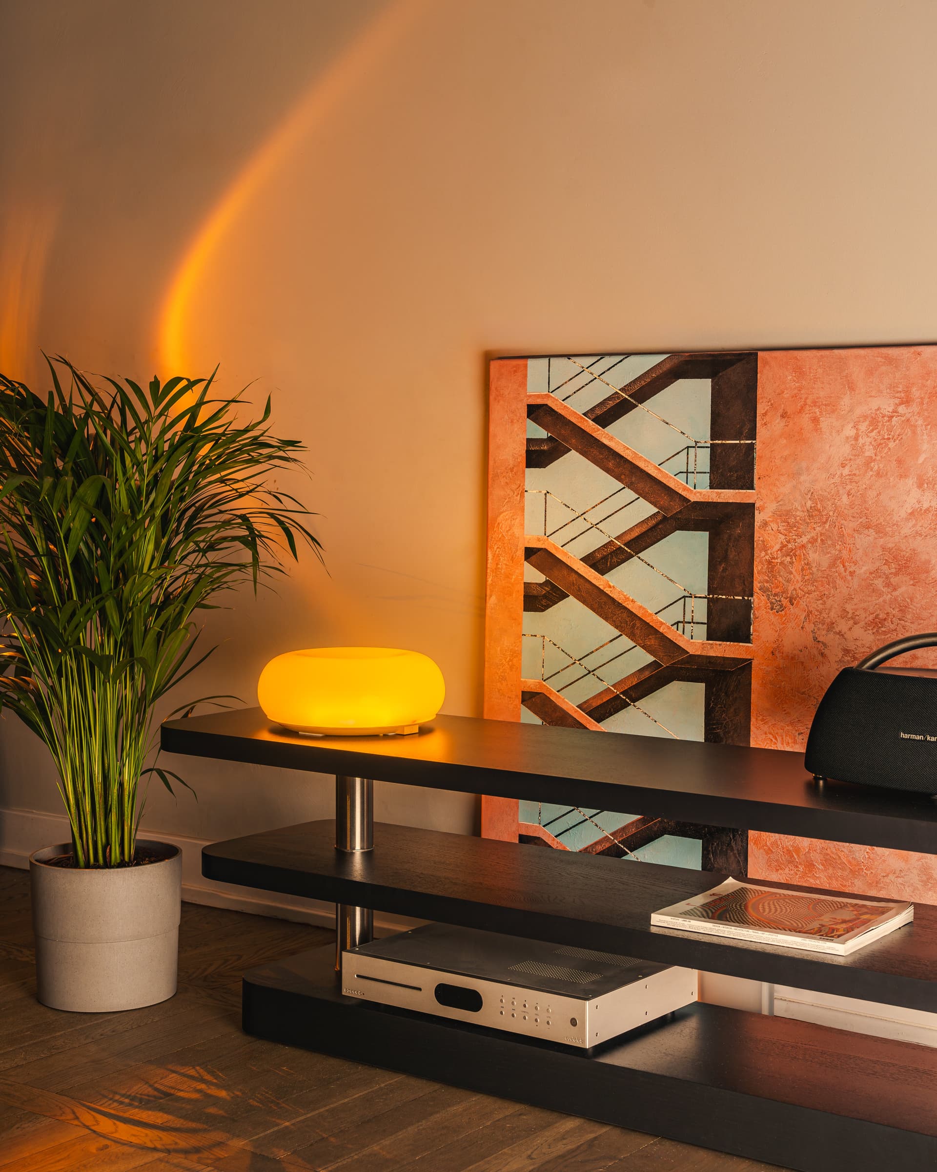 Szafka RTV Rel czarny i stal szczotkowana, Feum - 33333