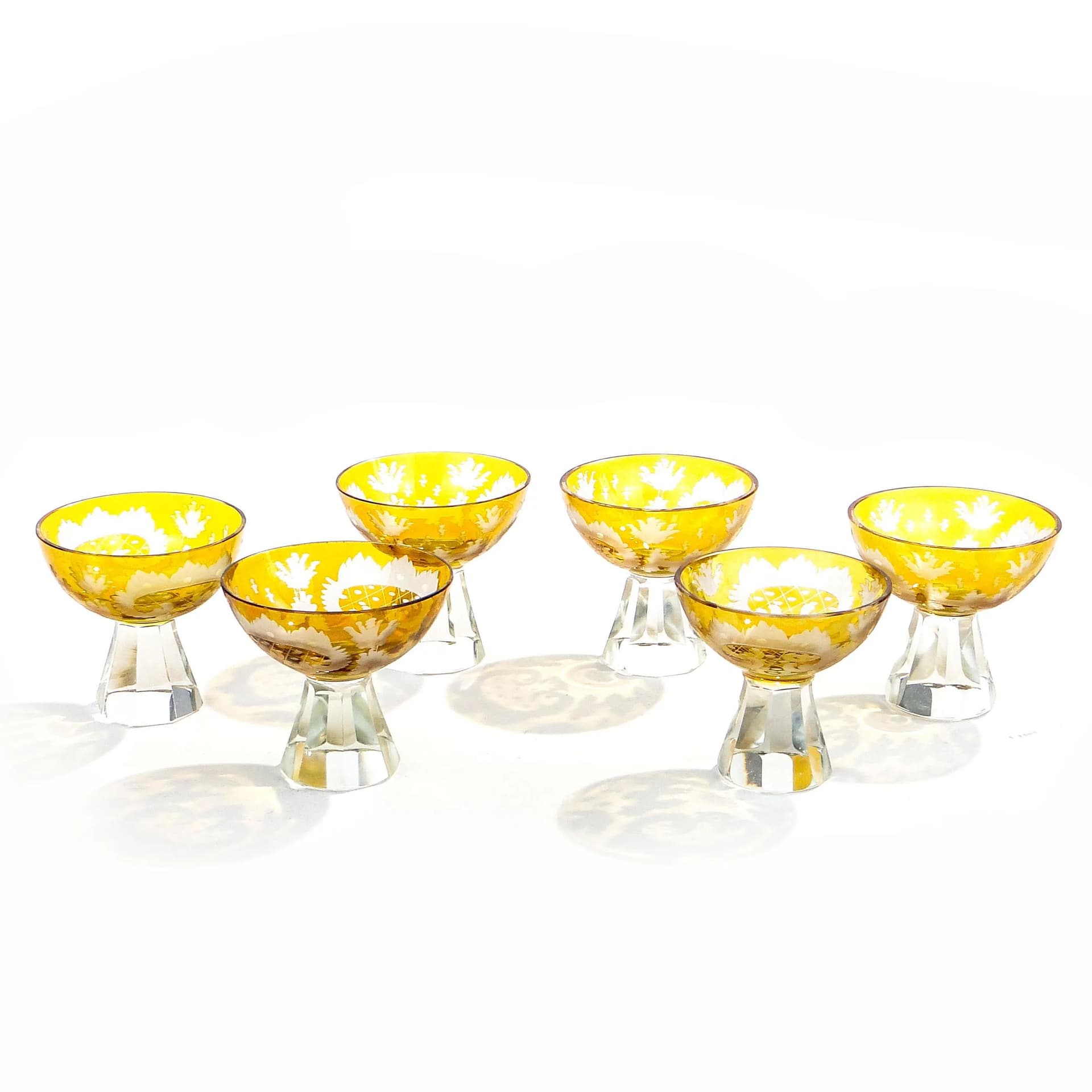 Set of Art Deco liqueur glasses, amber, crystal, Józefina Glassworks, Poland, 1930s - 33259