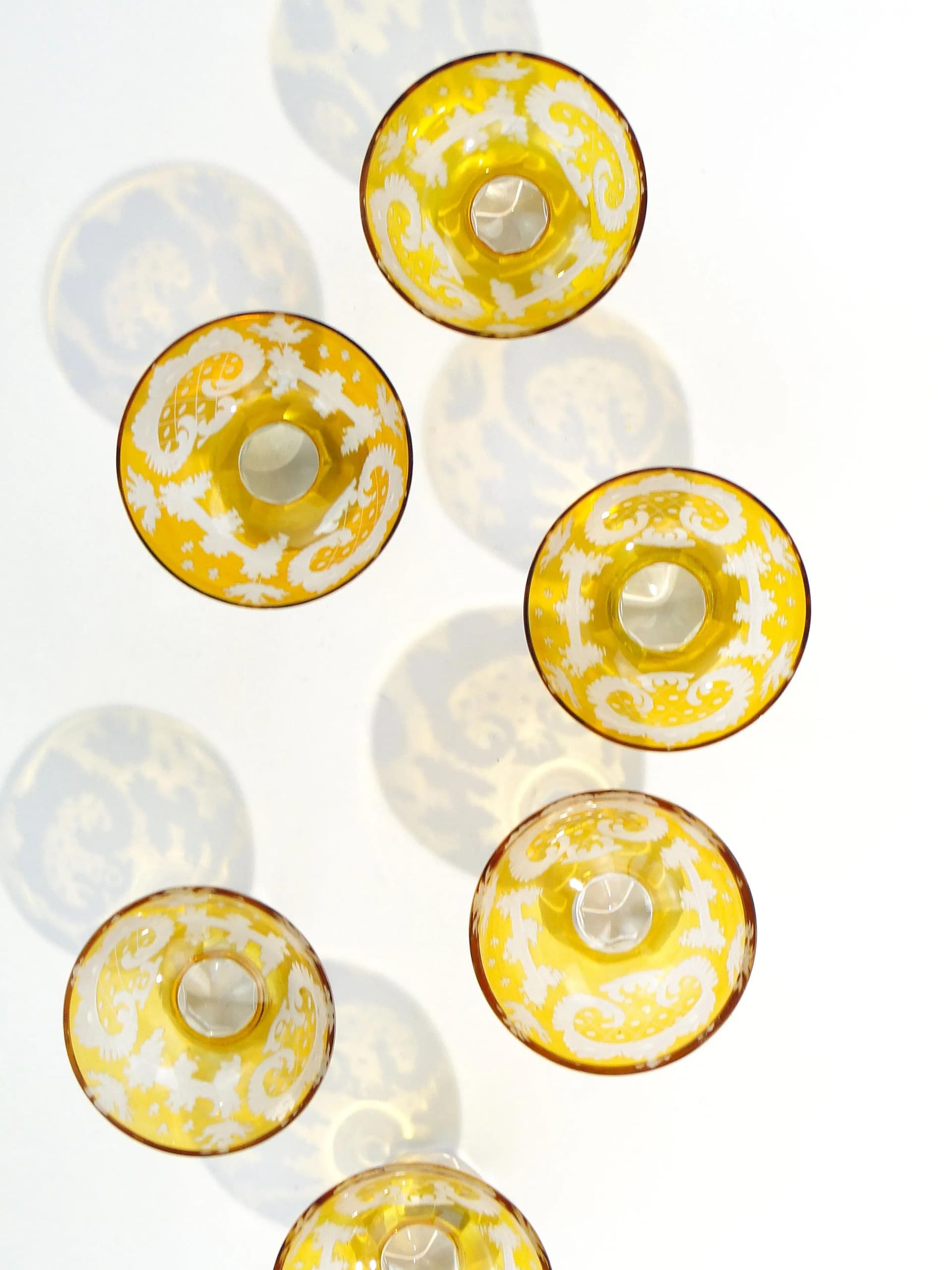 Set of Art Deco liqueur glasses, amber, crystal, Józefina Glassworks, Poland, 1930s - 33262