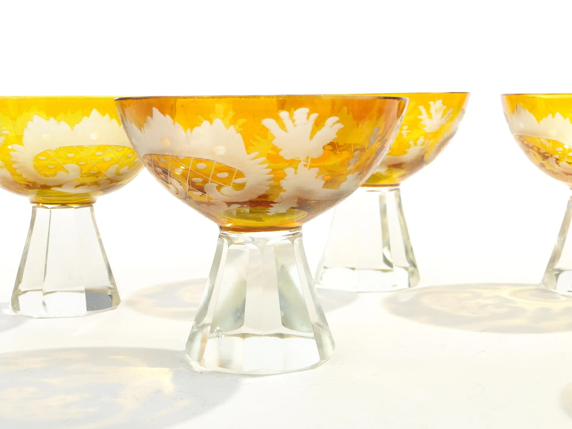 Set of Art Deco liqueur glasses, amber, crystal, Józefina Glassworks, Poland, 1930s - 33265