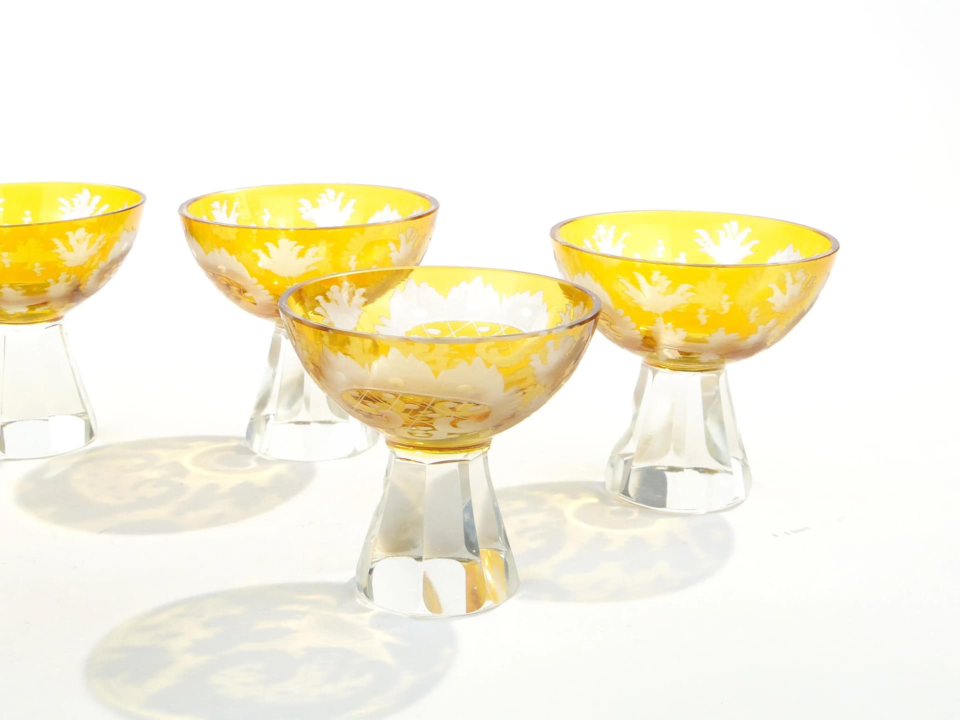 Set of Art Deco liqueur glasses, amber, crystal, Józefina Glassworks, Poland, 1930s - 33261