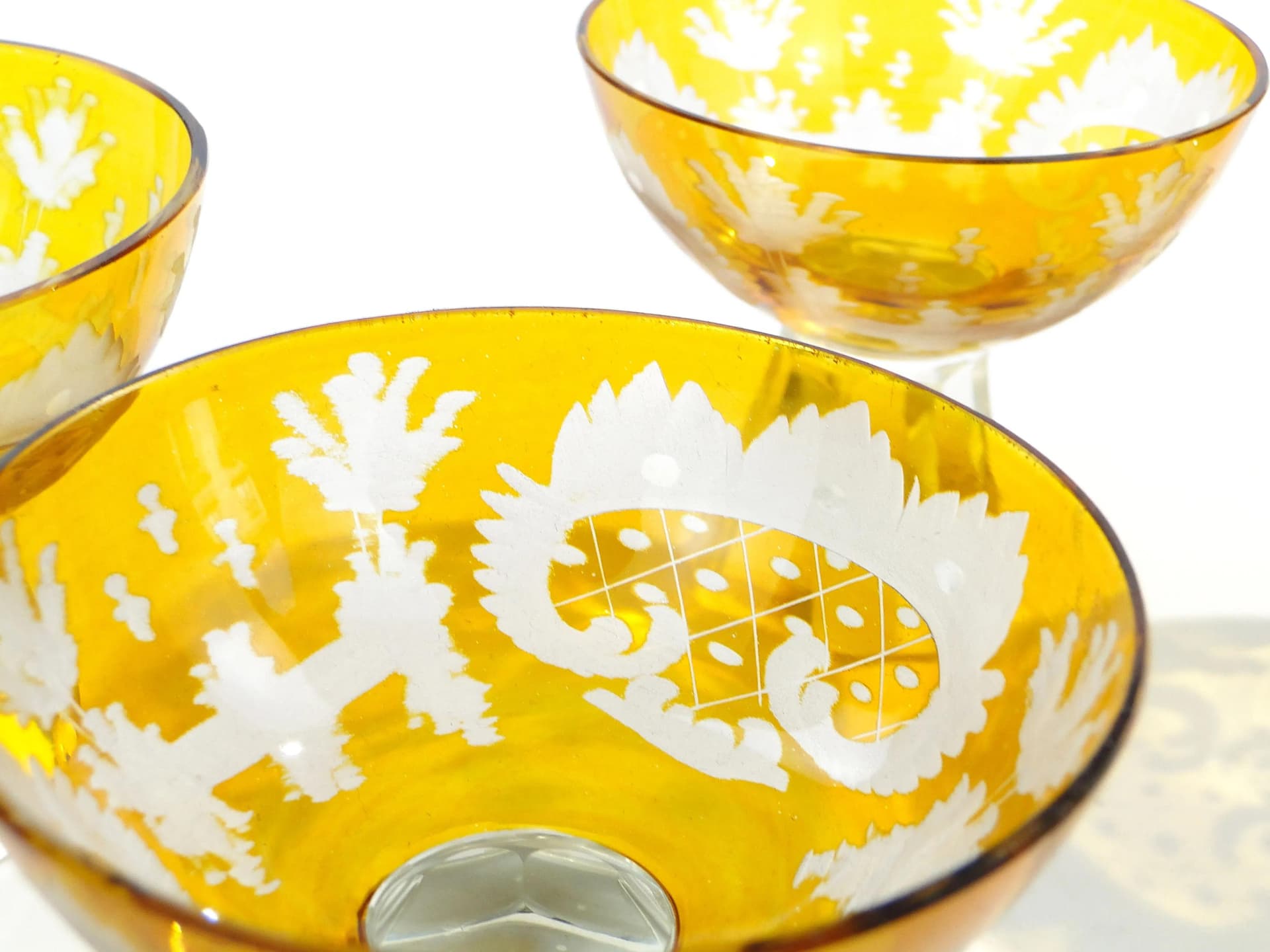 Set of Art Deco liqueur glasses, amber, crystal, Józefina Glassworks, Poland, 1930s - 33264