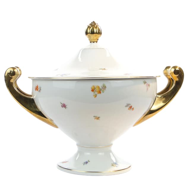 Waza na zupę Empire, biała porcelana, złocona, proj. B. Wysocki, J. Steckiewicz, Ćmielów, Polska, lata 30. - WYMIARY