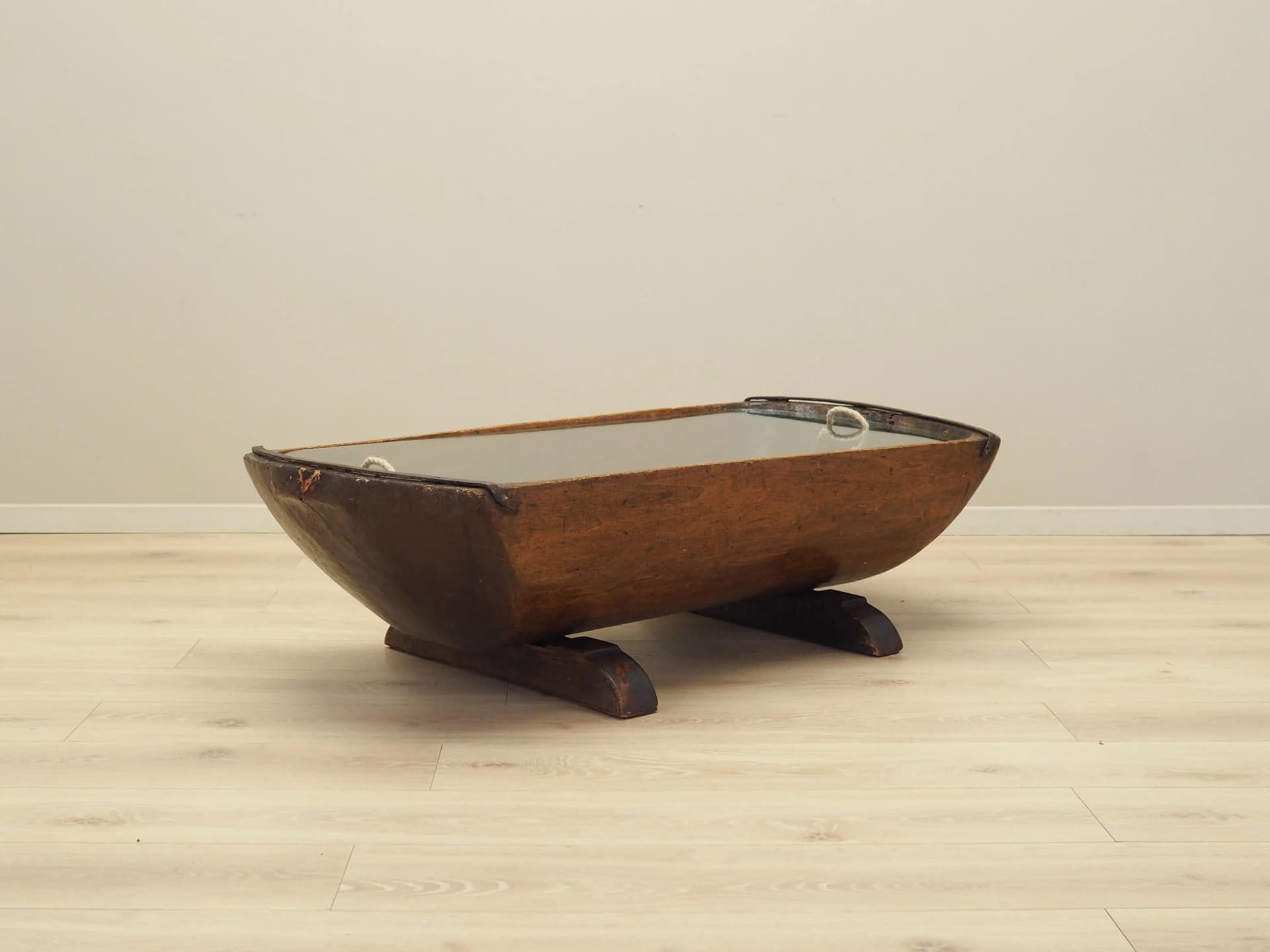 Stolik kawowy, sosna jasnobrązowa, szkło, Włochy, lata 60. - 33494