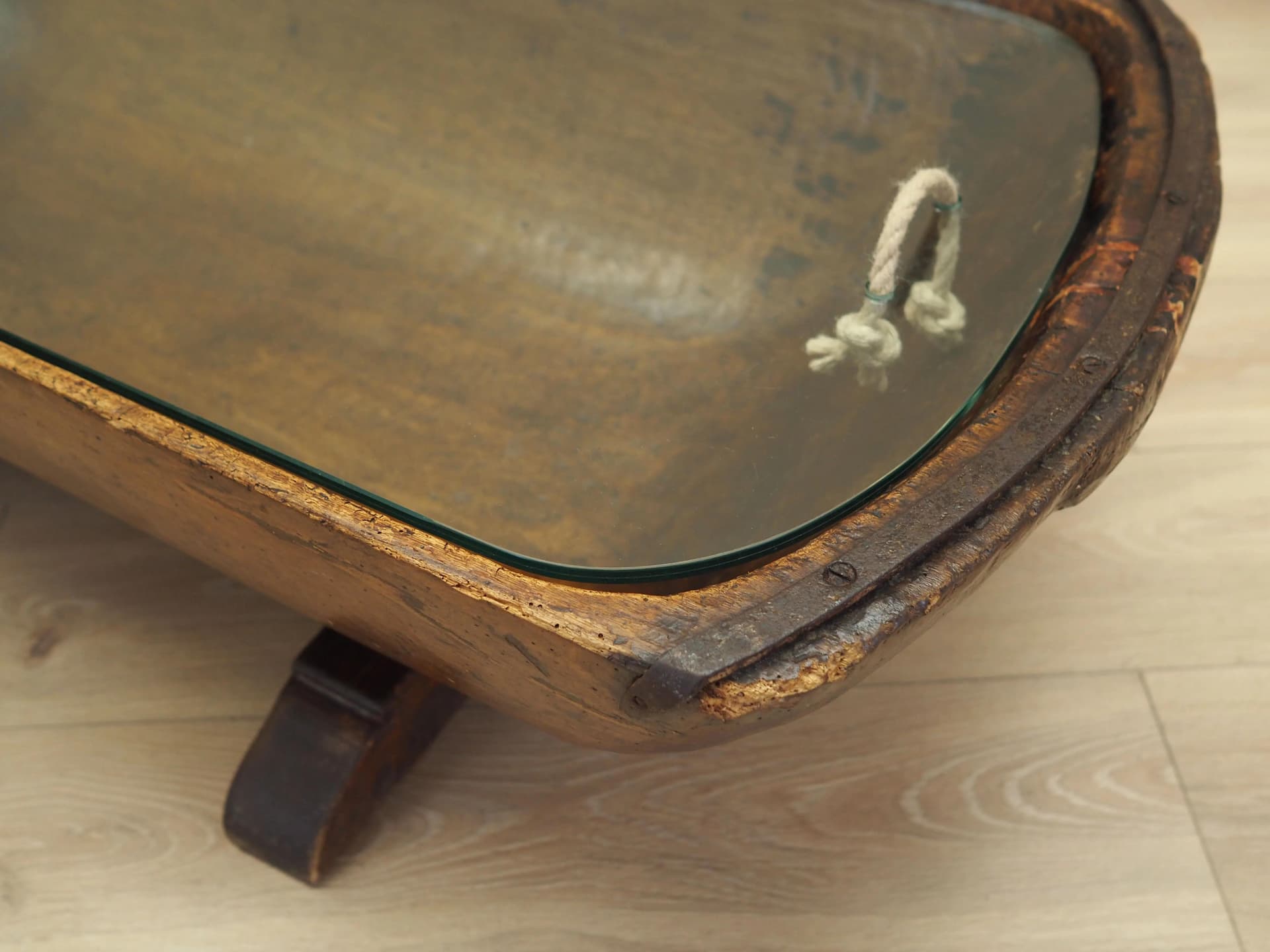 Stolik kawowy, sosna jasnobrązowa, szkło, Włochy, lata 60. - 33501