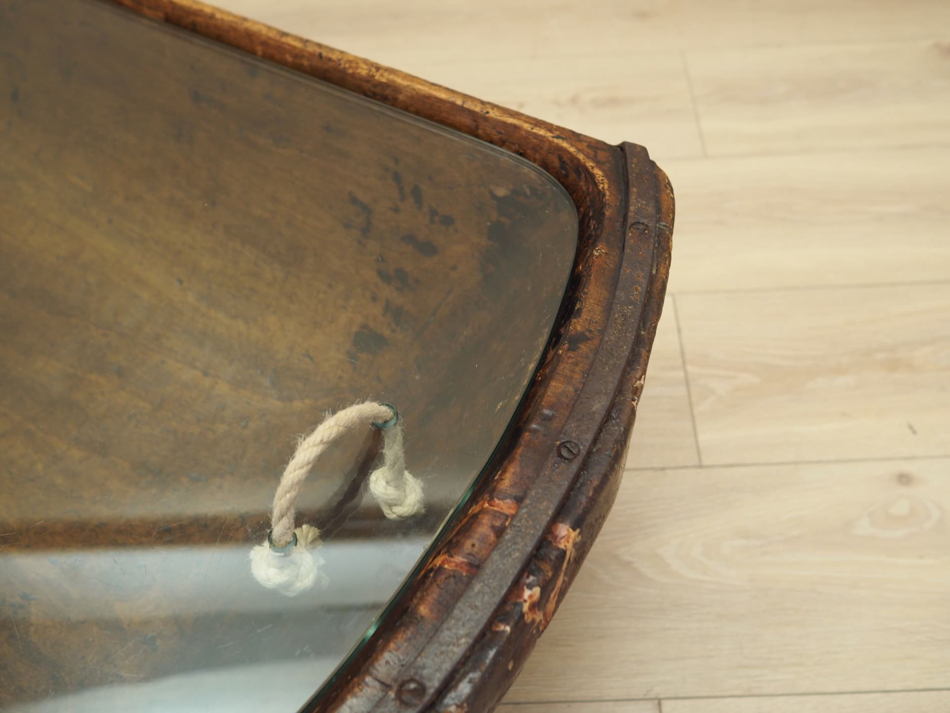 Stolik kawowy, sosna jasnobrązowa, szkło, Włochy, lata 60. - 63909