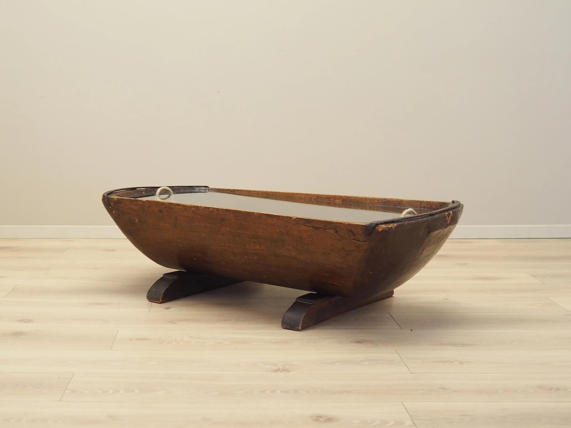 Stolik kawowy, sosna jasnobrązowa, szkło, Włochy, lata 60. - 33496