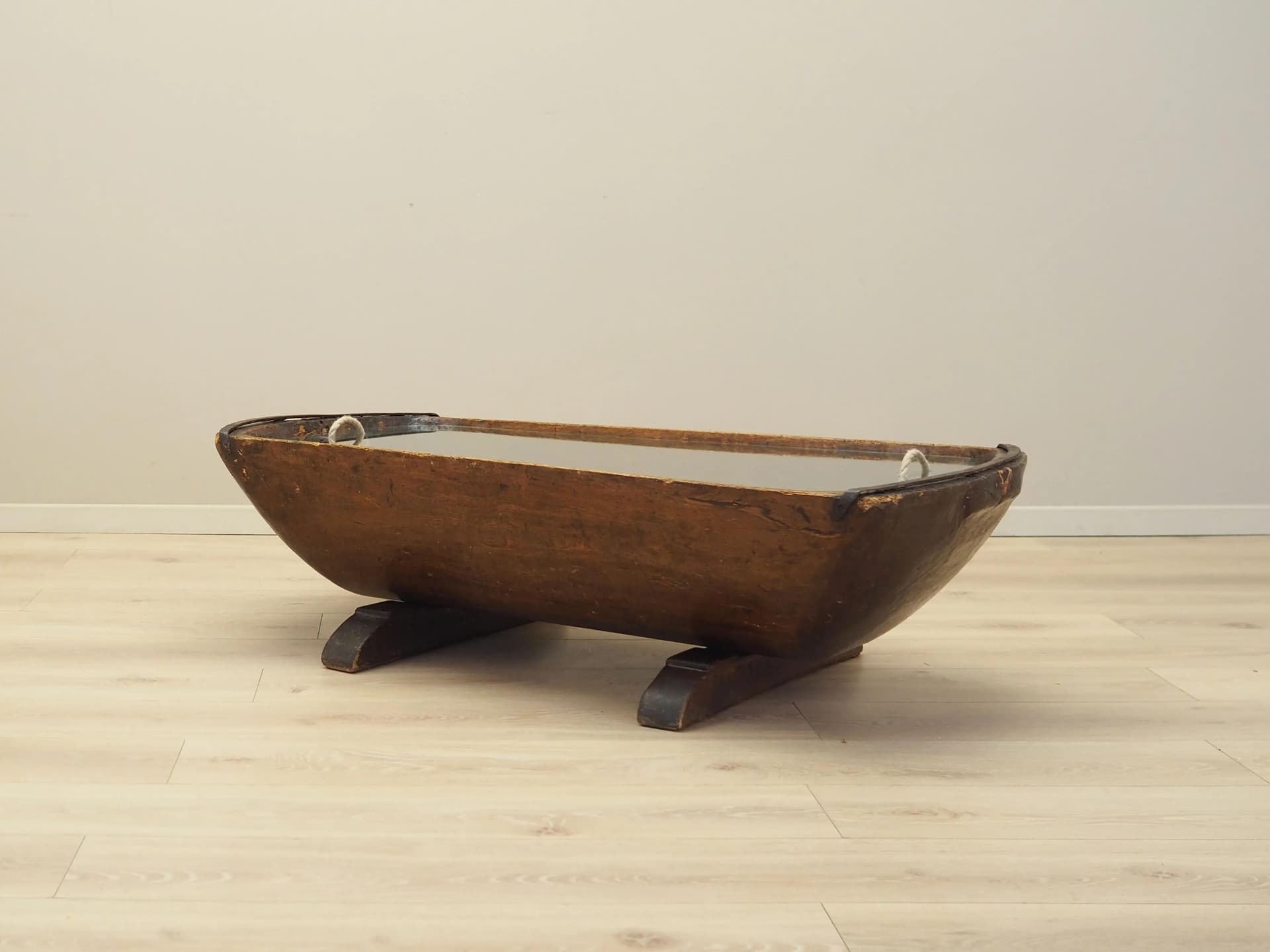 Stolik kawowy, sosna jasnobrązowa, szkło, Włochy, lata 60. - 33498