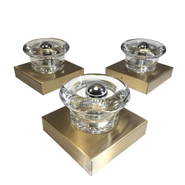 Komplet trzech kinkietów, szkło transparent, mosiądz, Cosack, Niemcy, lata 70. - WYMIARY