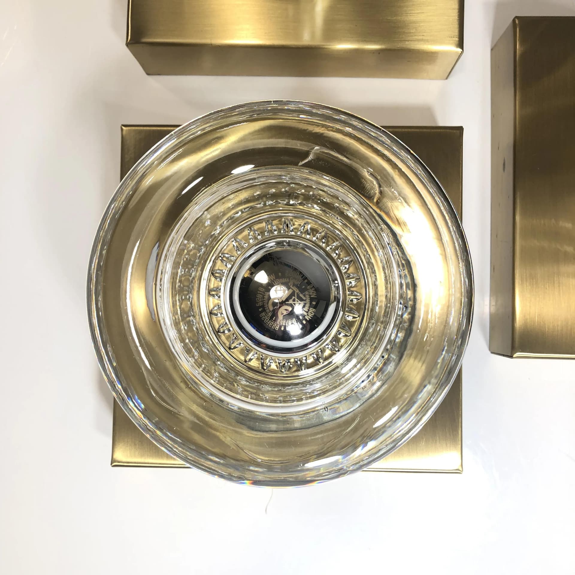 Komplet trzech kinkietów, szkło transparent, mosiądz, Cosack, Niemcy, lata 70. - 33704