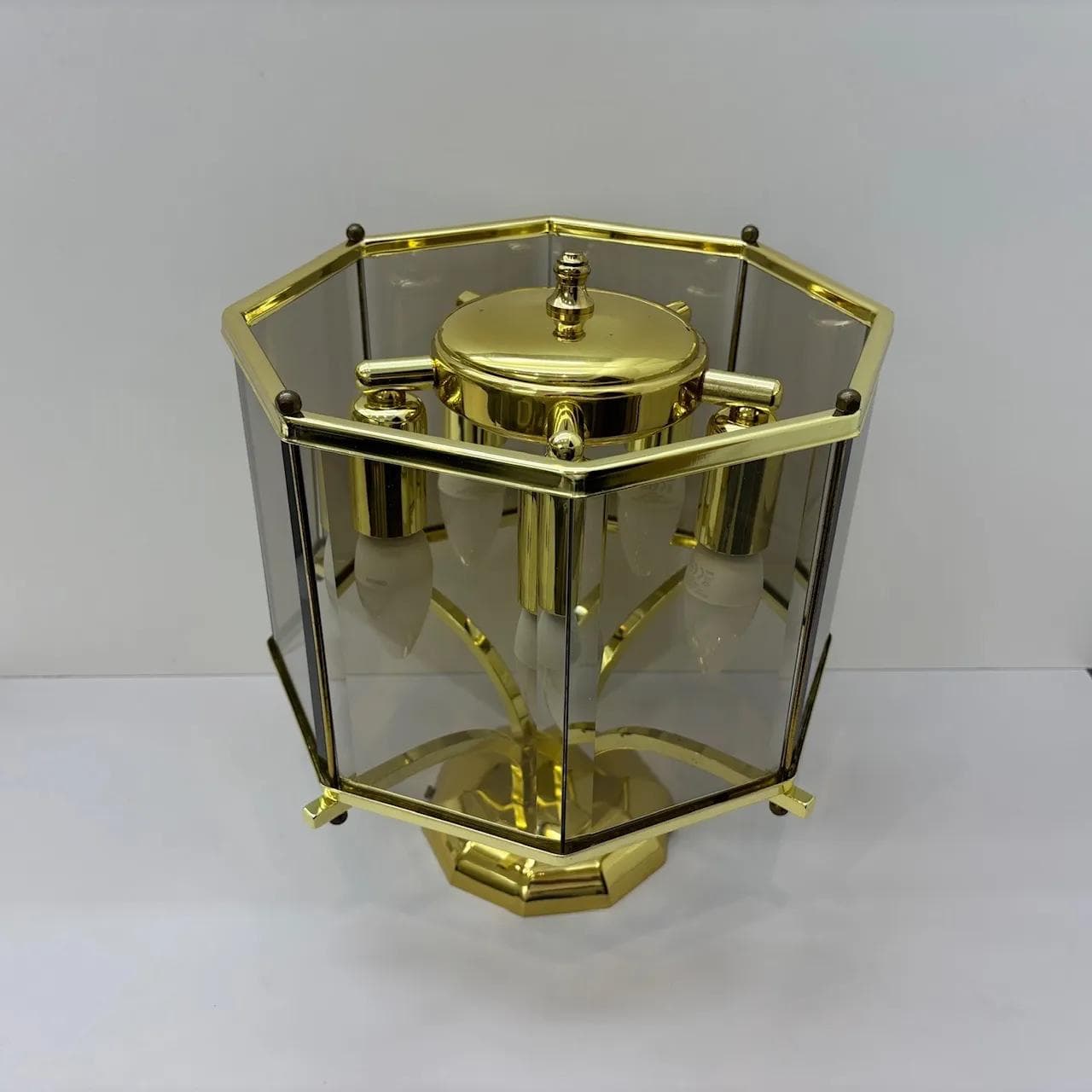 Ceiling lamp, gilded steel brass, Holtkötter, Germany, 1980s - 33679