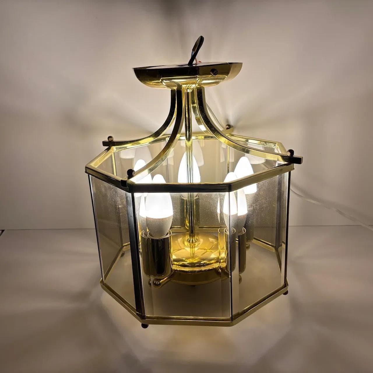 Ceiling lamp, gilded steel brass, Holtkötter, Germany, 1980s - 33676