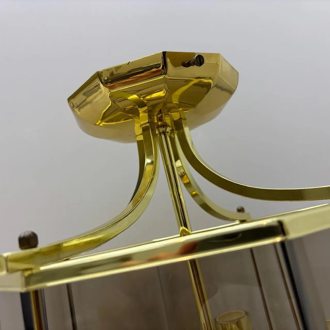 Ceiling lamp, gilded steel brass, Holtkötter, Germany, 1980s - 33682
