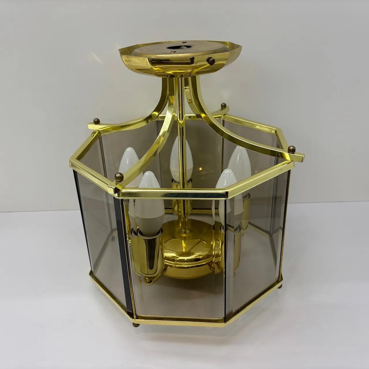 Ceiling lamp, gilded steel brass, Holtkötter, Germany, 1980s - 33677