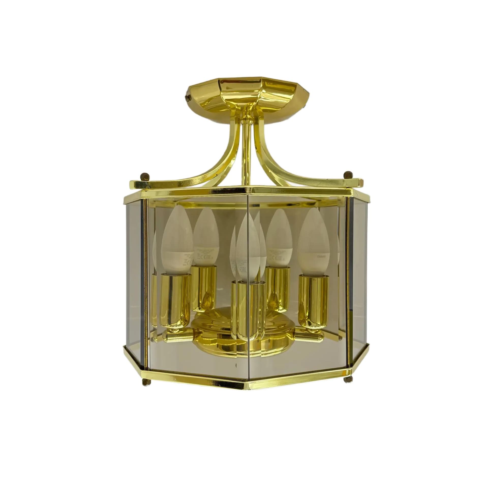 Ceiling lamp, gilded steel brass, Holtkötter, Germany, 1980s