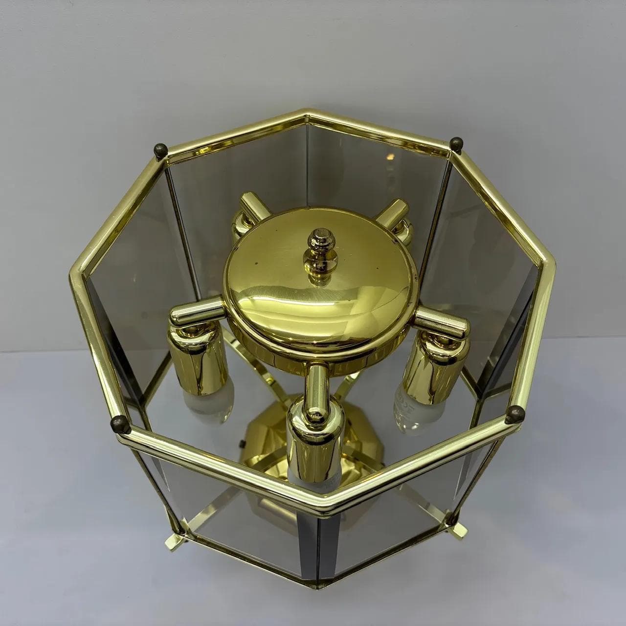Ceiling lamp, gilded steel brass, Holtkötter, Germany, 1980s - 33678