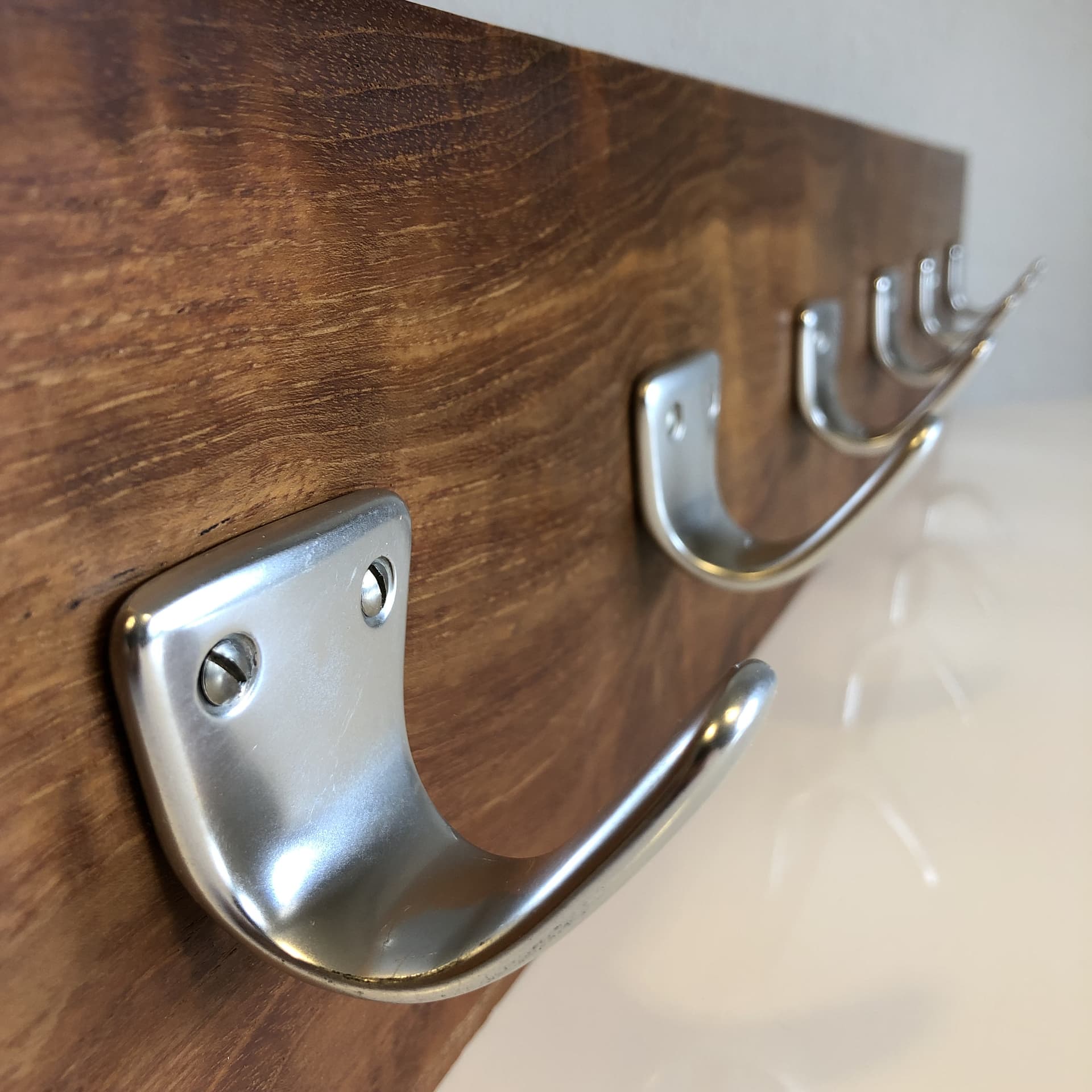 Wall-mounted coat rack, brown teak, silver aluminium, Germany, 1970s. - 33670