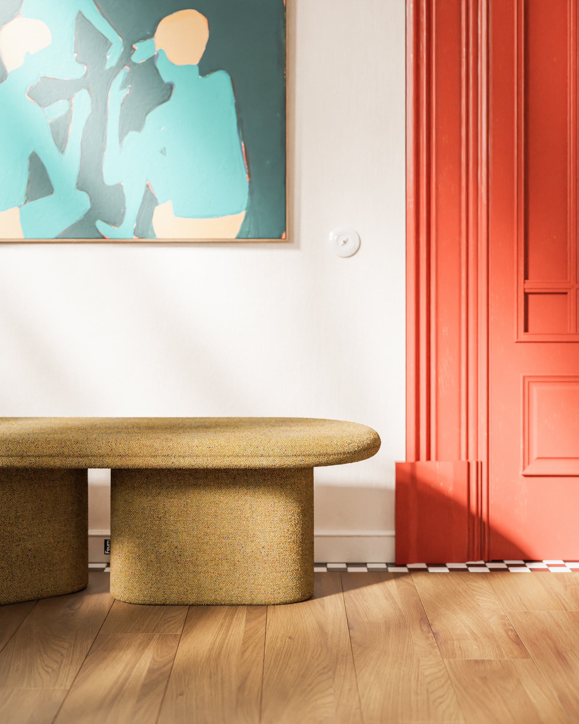 Ławka tapicerowana Ovo żółty, Feum - 33914